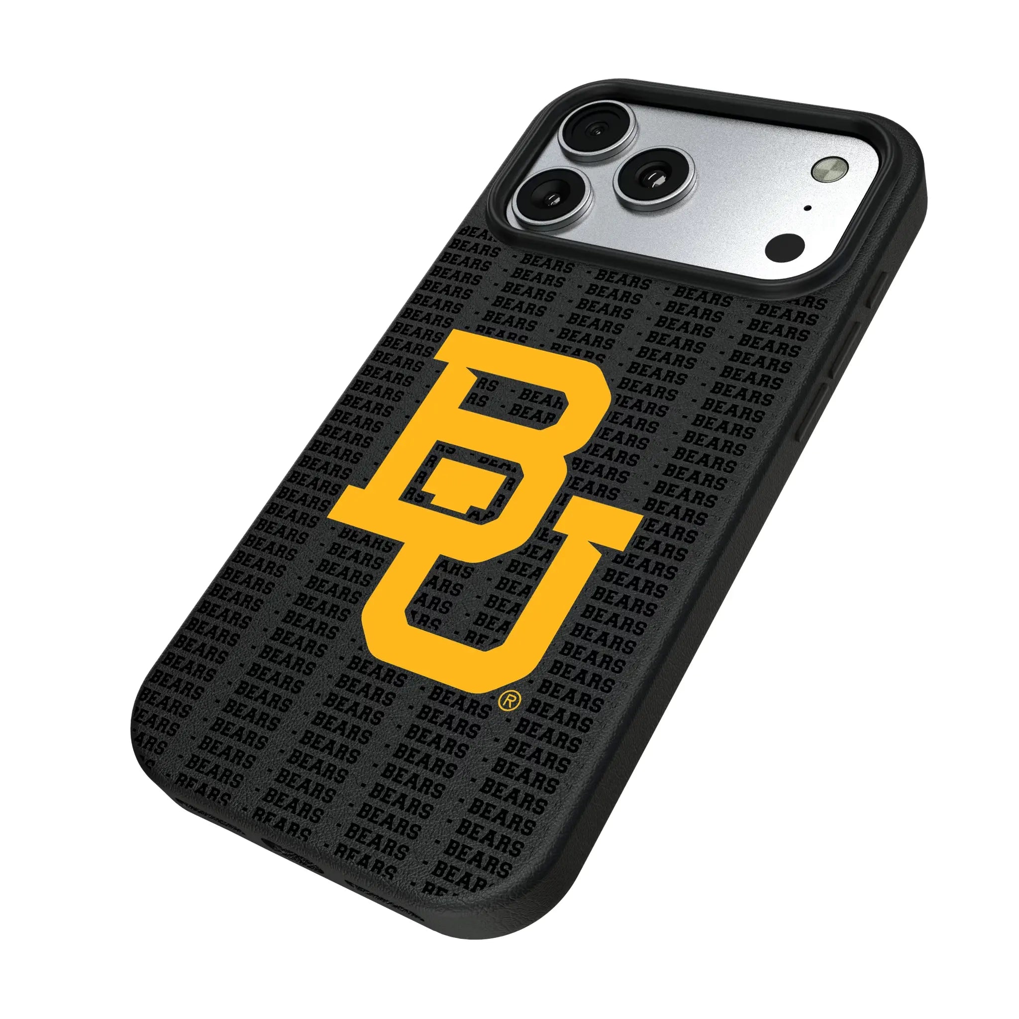 Baylor University Bears Text Backdrop iPhone MagSafe Compatible Phone Case for Apple iPhone - Isometric View#Device_iPhone 17 Pro Max