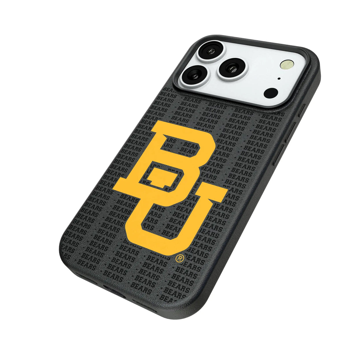 Baylor University Bears Text Backdrop iPhone MagSafe Compatible Phone Case for Apple iPhone - Isometric View#Device_iPhone 18 Pro