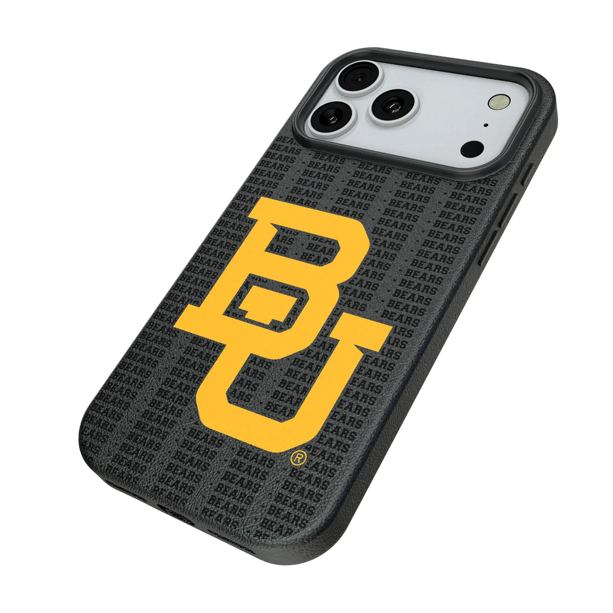 Baylor University Bears Text Backdrop iPhone MagSafe Compatible Phone Case for Apple iPhone - Isometric View#Device_iPhone 18 Pro Max