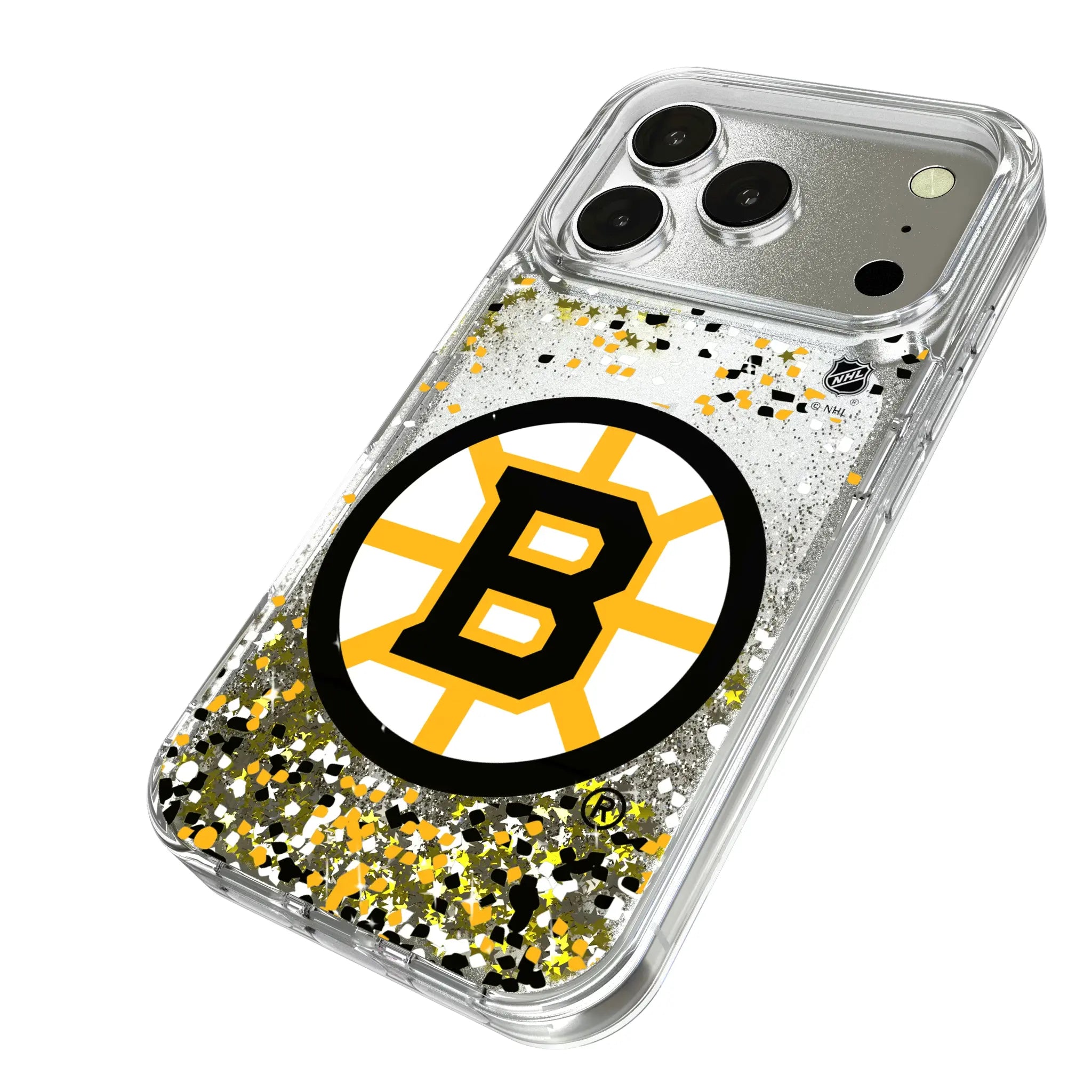 Boston Bruins Confetti iPhone Glitter Phone Case for Apple iPhone - Isometric View