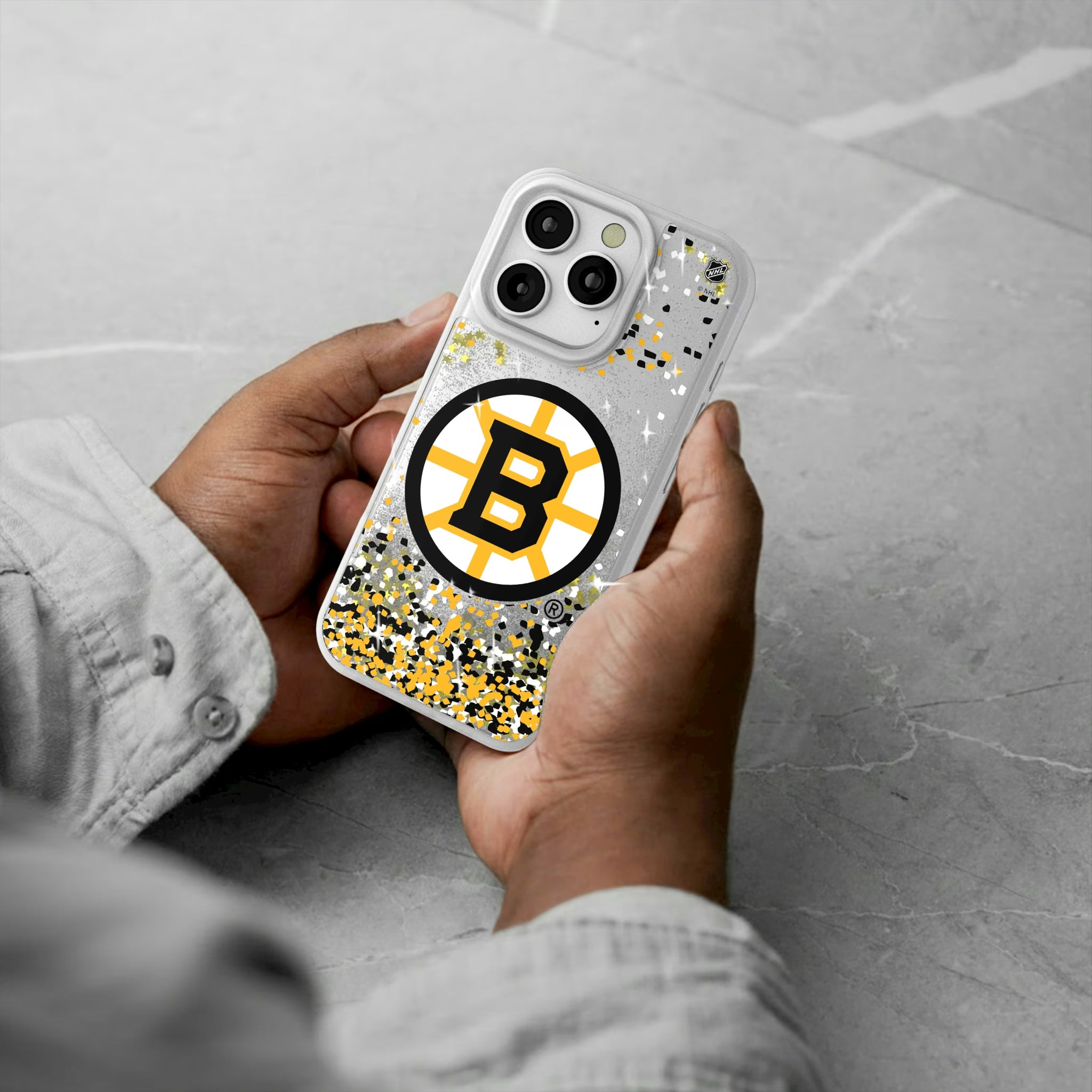 Boston Bruins Confetti iPhone Glitter Phone Case for Apple iPhone - Lifestyle#Device_iPhone 16 Pro