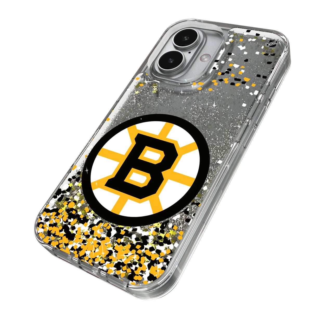 Boston Bruins Confetti iPhone Glitter Phone Case for Apple iPhone - Isometric View#Device_iPhone 17