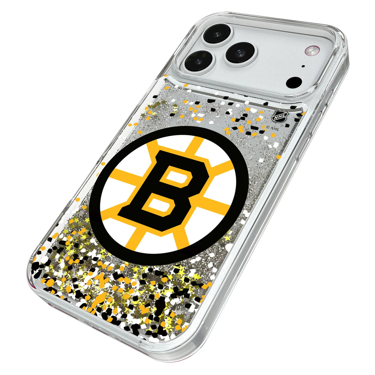 Boston Bruins Confetti iPhone Glitter Phone Case for Apple iPhone - Isometric View#Device_iPhone 18 Pro Max