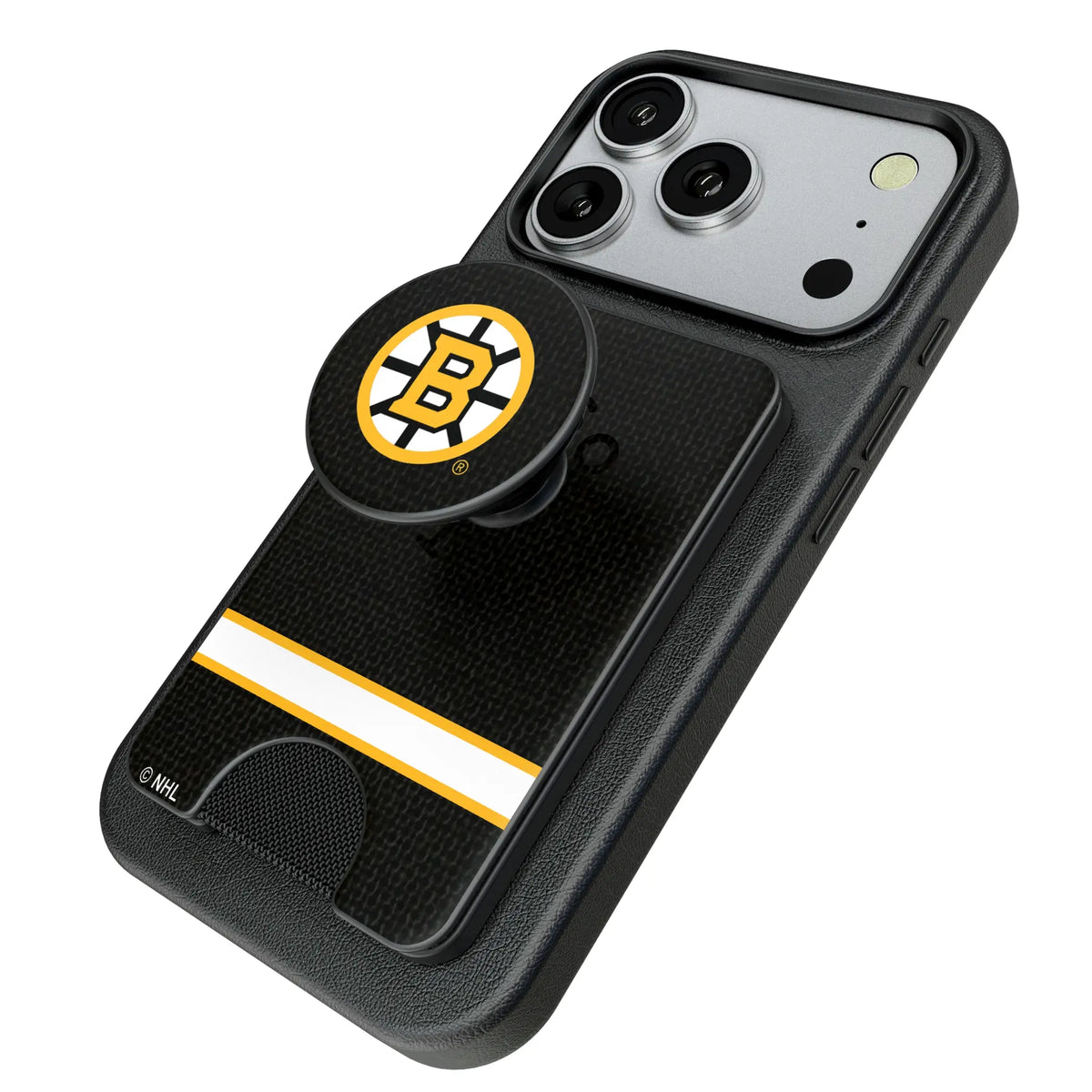 Boston Bruins Endzone Solid Popsockets Wallet Magnetic - Isometric View