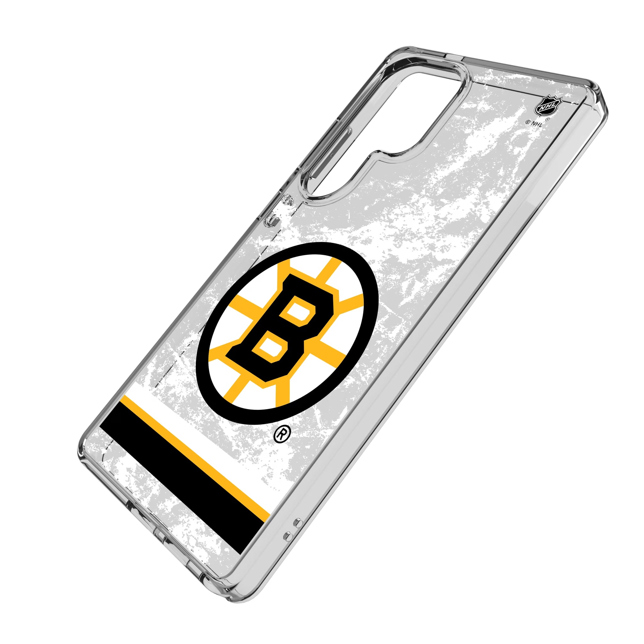 Boston Bruins Ice Stripe Galaxy Clear Phone Case for Samsung Galaxy - Isometric View