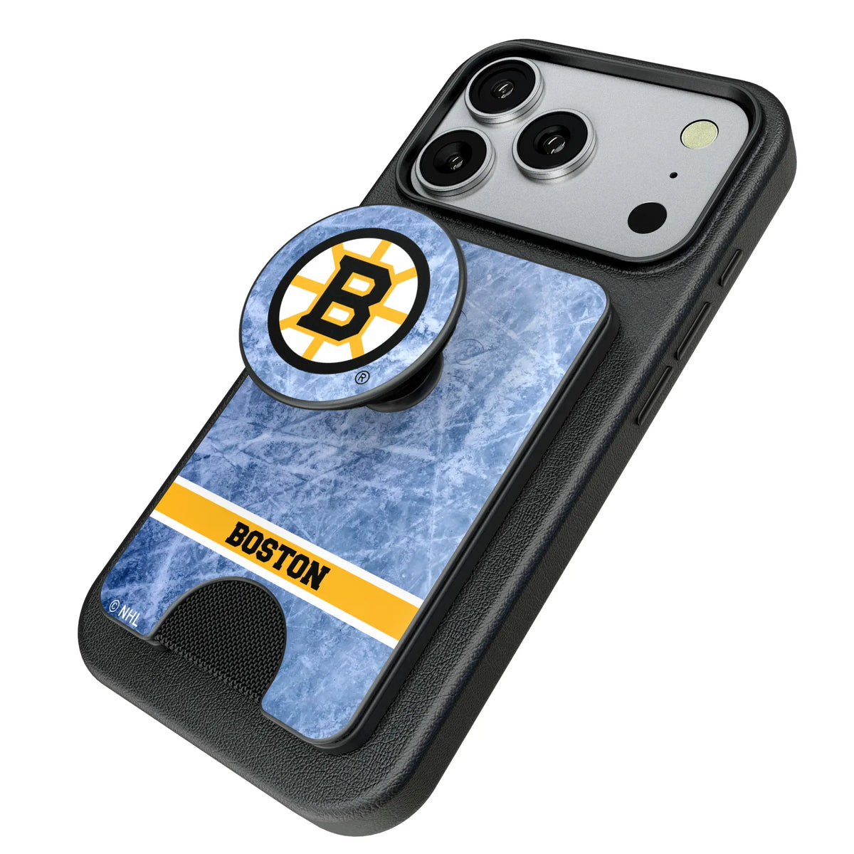 Boston Bruins Ice Wordmark Popsockets Wallet Magnetic - Isometric View