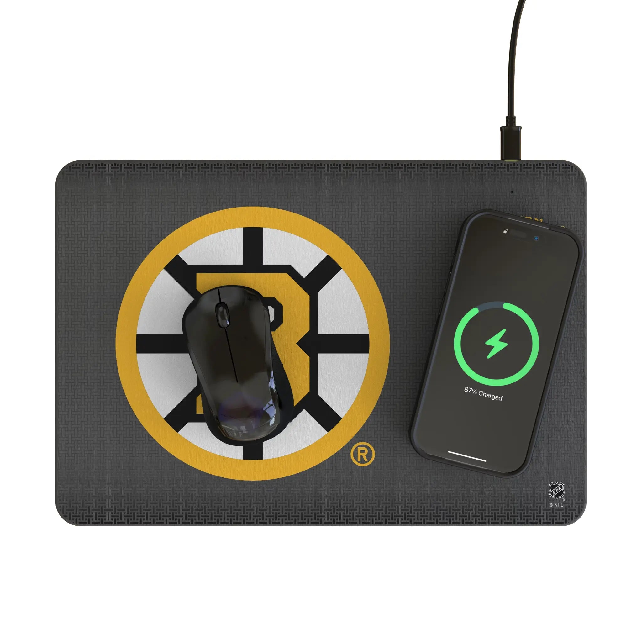 Boston Bruins Linen 15-Watt Wireless Charger and Mouse Pad - Lifestyle