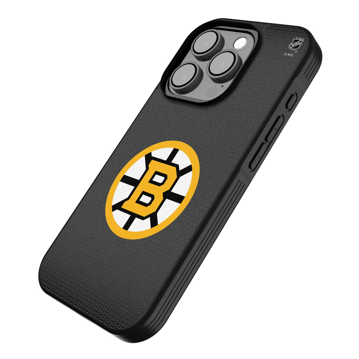 Boston Bruins Linen iPhone Bump Phone Case for Apple iPhone - Isometric View#Device_iPhone 15 Pro