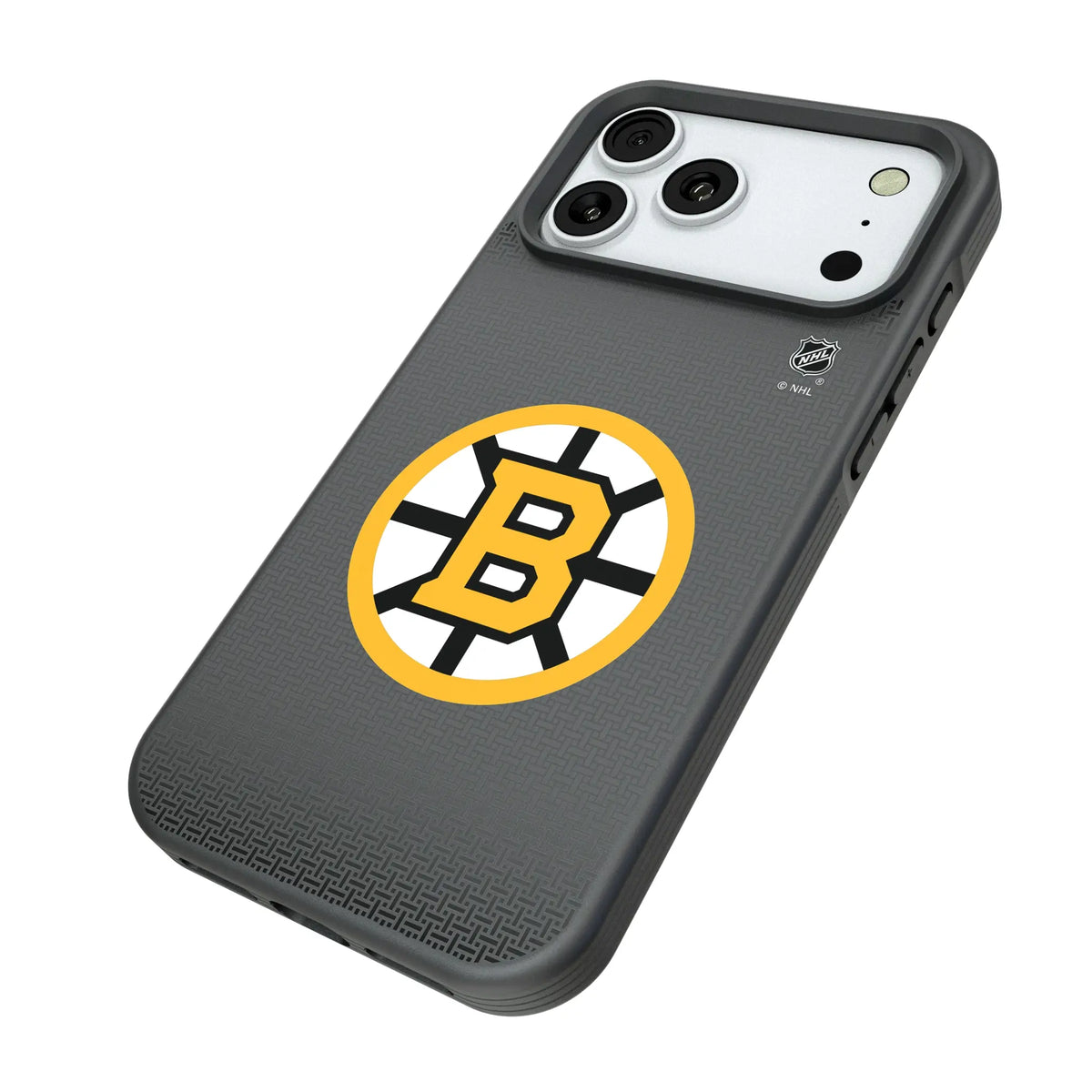 Boston Bruins Linen iPhone Bump Phone Case for Apple iPhone - Isometric View#Device_iPhone 18 Pro Max