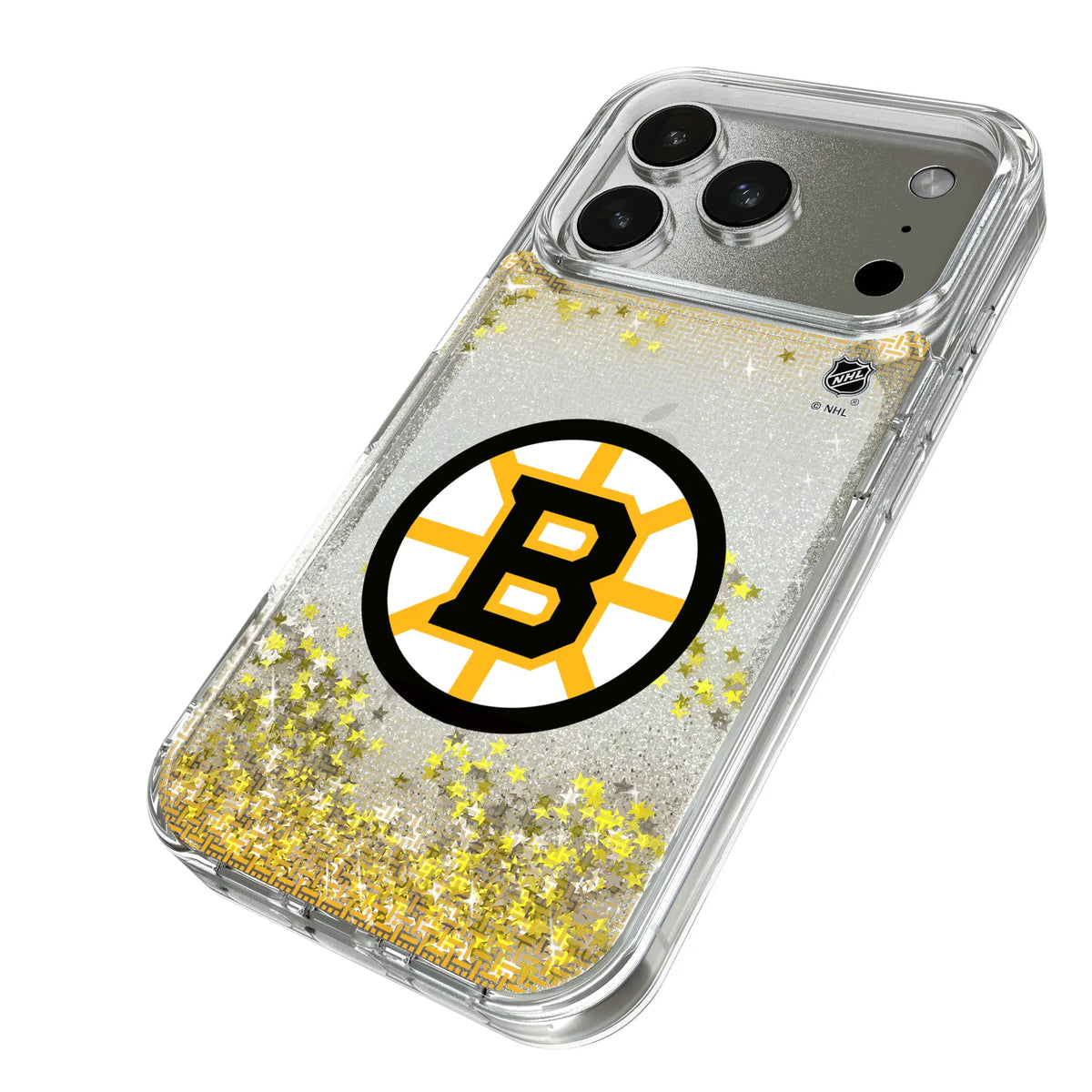 Boston Bruins Linen iPhone Glitter Phone Case for Apple iPhone - Isometric View#Device_iPhone 17 Pro