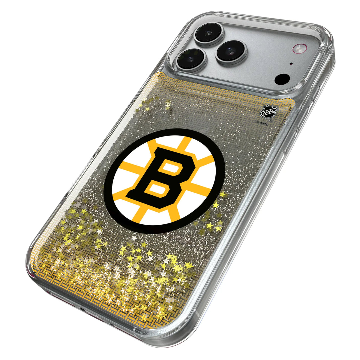 Boston Bruins Linen iPhone Glitter Phone Case for Apple iPhone - Isometric View#Device_iPhone 17 Pro Max