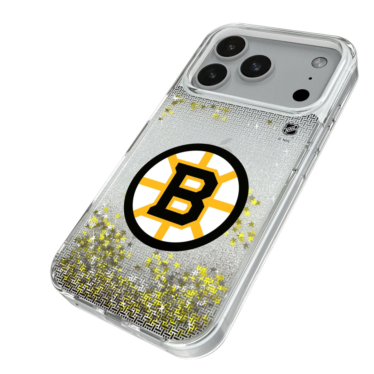 Boston Bruins Linen iPhone Glitter Phone Case for Apple iPhone - Isometric View#Device_iPhone 18 Pro