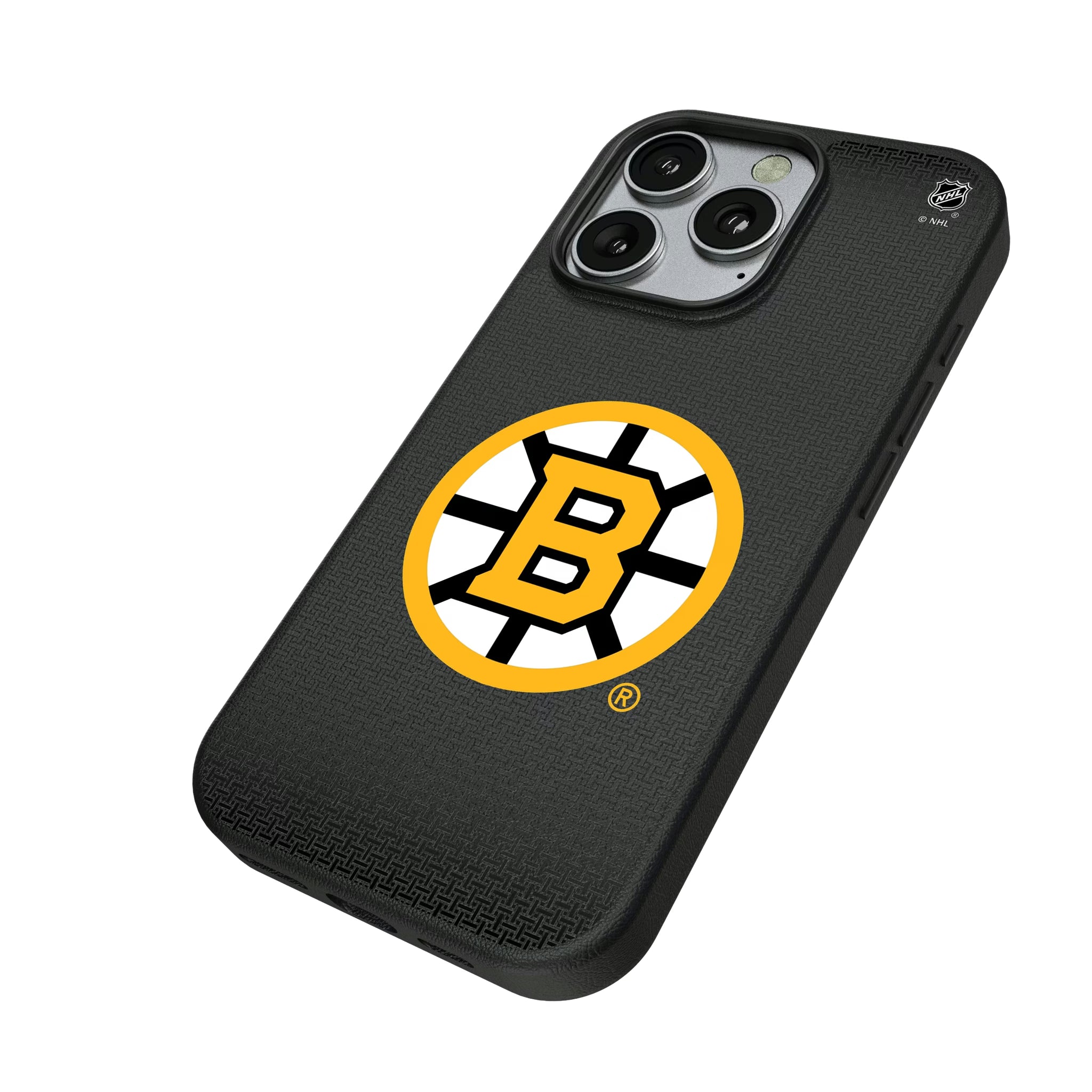 Boston Bruins Linen iPhone MagSafe Compatible Phone Case for Apple iPhone - Isometric View