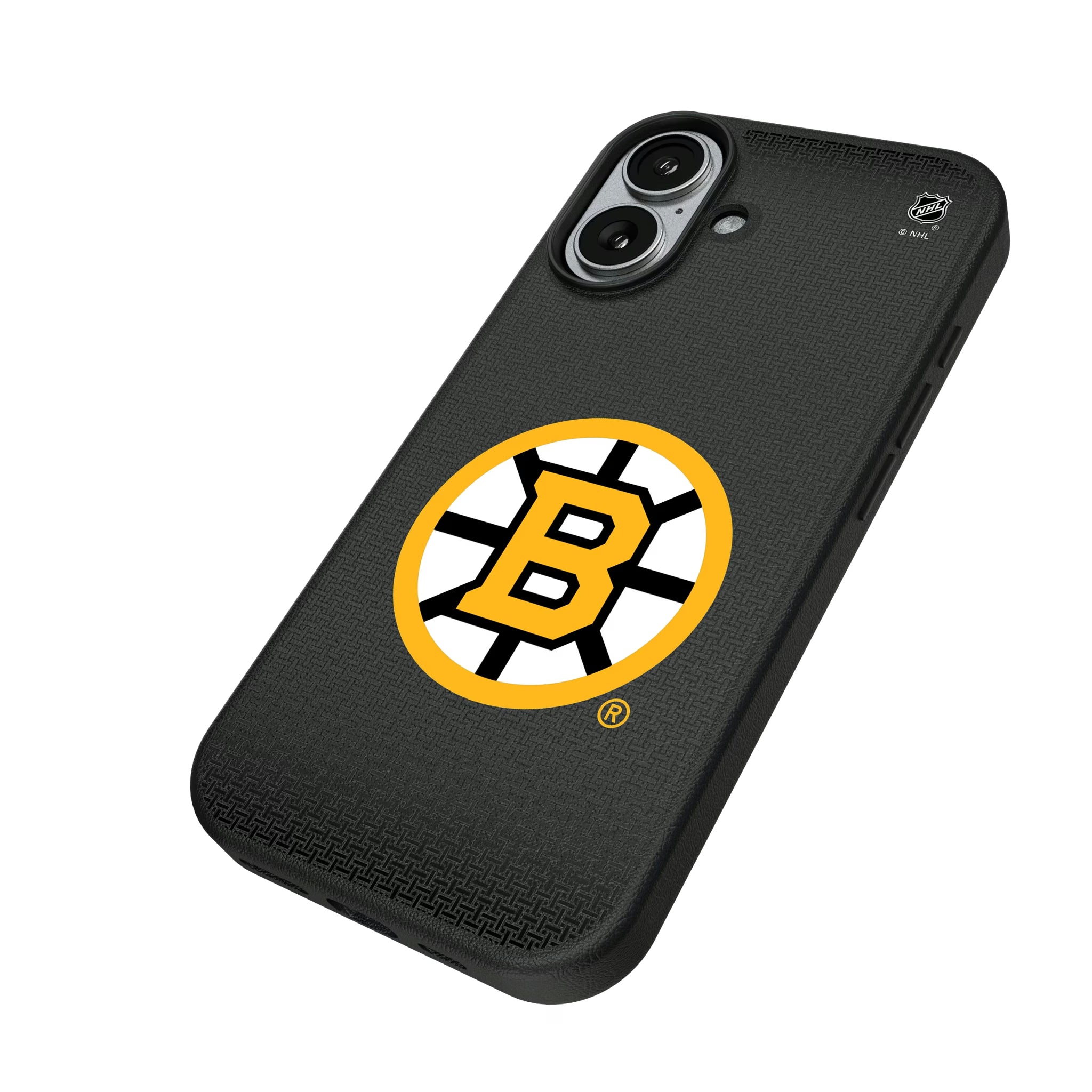 Boston Bruins Linen iPhone MagSafe Compatible Phone Case for Apple iPhone - Isometric View#Device_iPhone 17