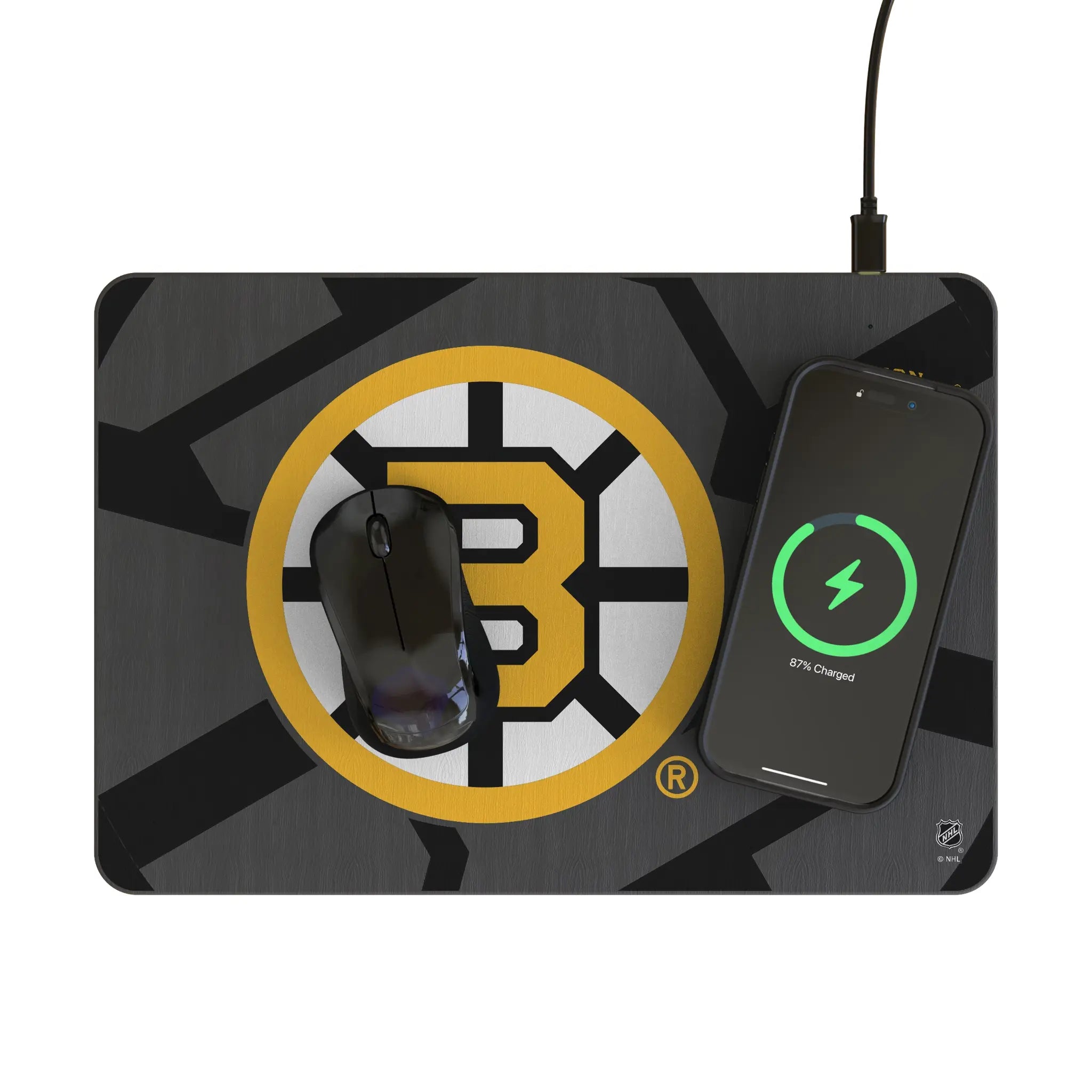 Boston Bruins Monocolor Tilt 15-Watt Wireless Charger and Mouse Pad - Lifestyle