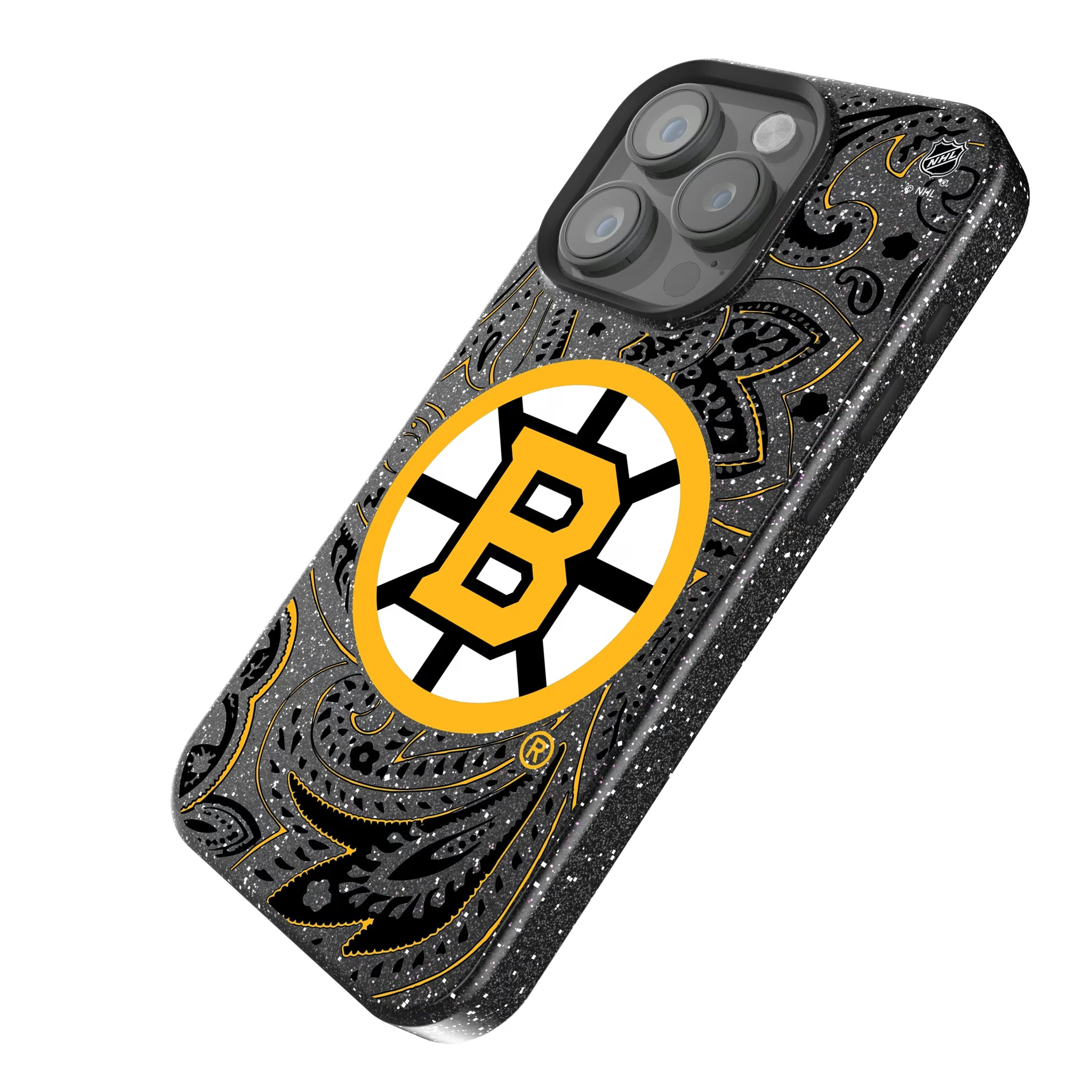 Boston Bruins Paisley iPhone Bling Phone Case for Apple iPhone - Isometric View