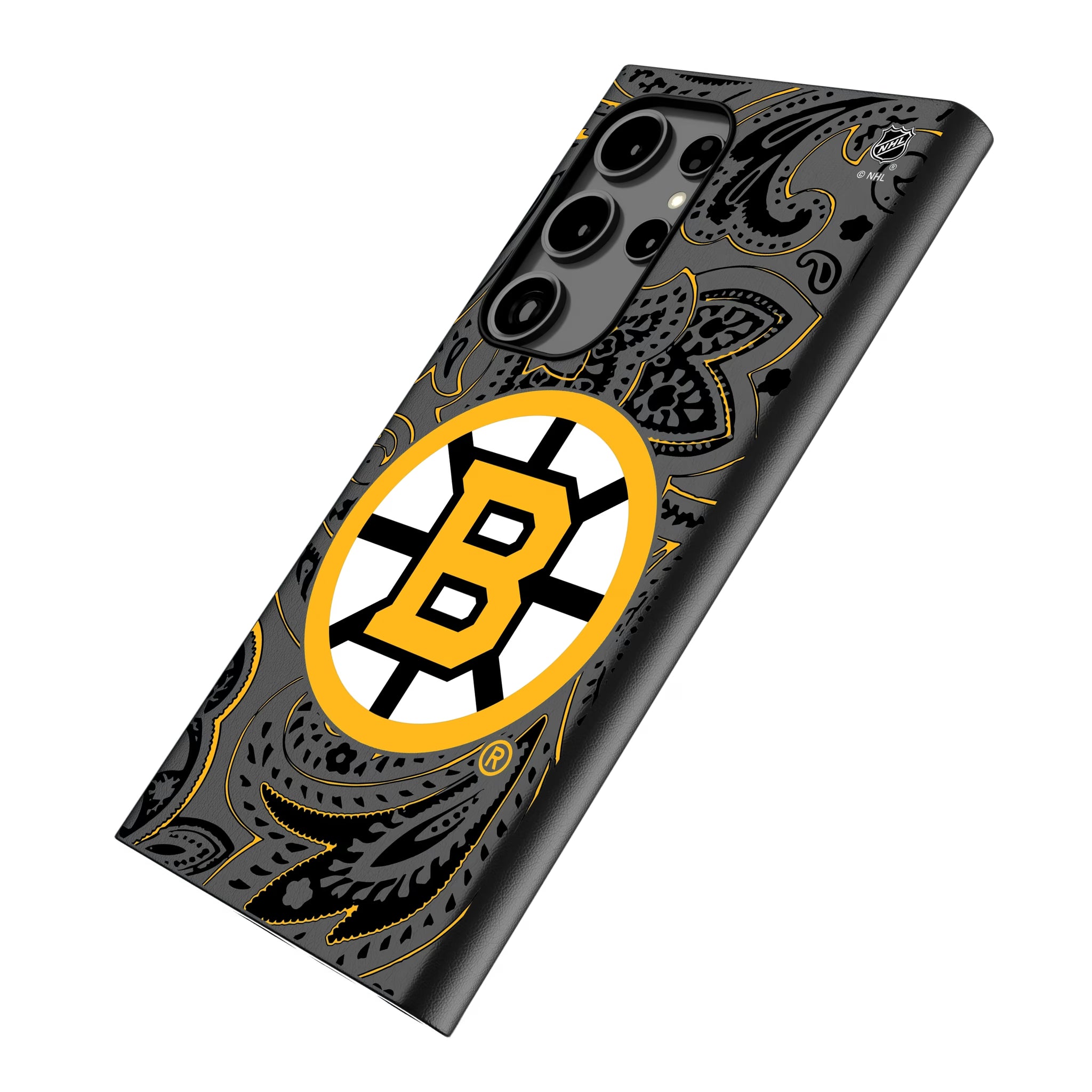 Boston Bruins Paisley Galaxy MagSafe Compatible Phone Case for Samsung Galaxy - Isometric View