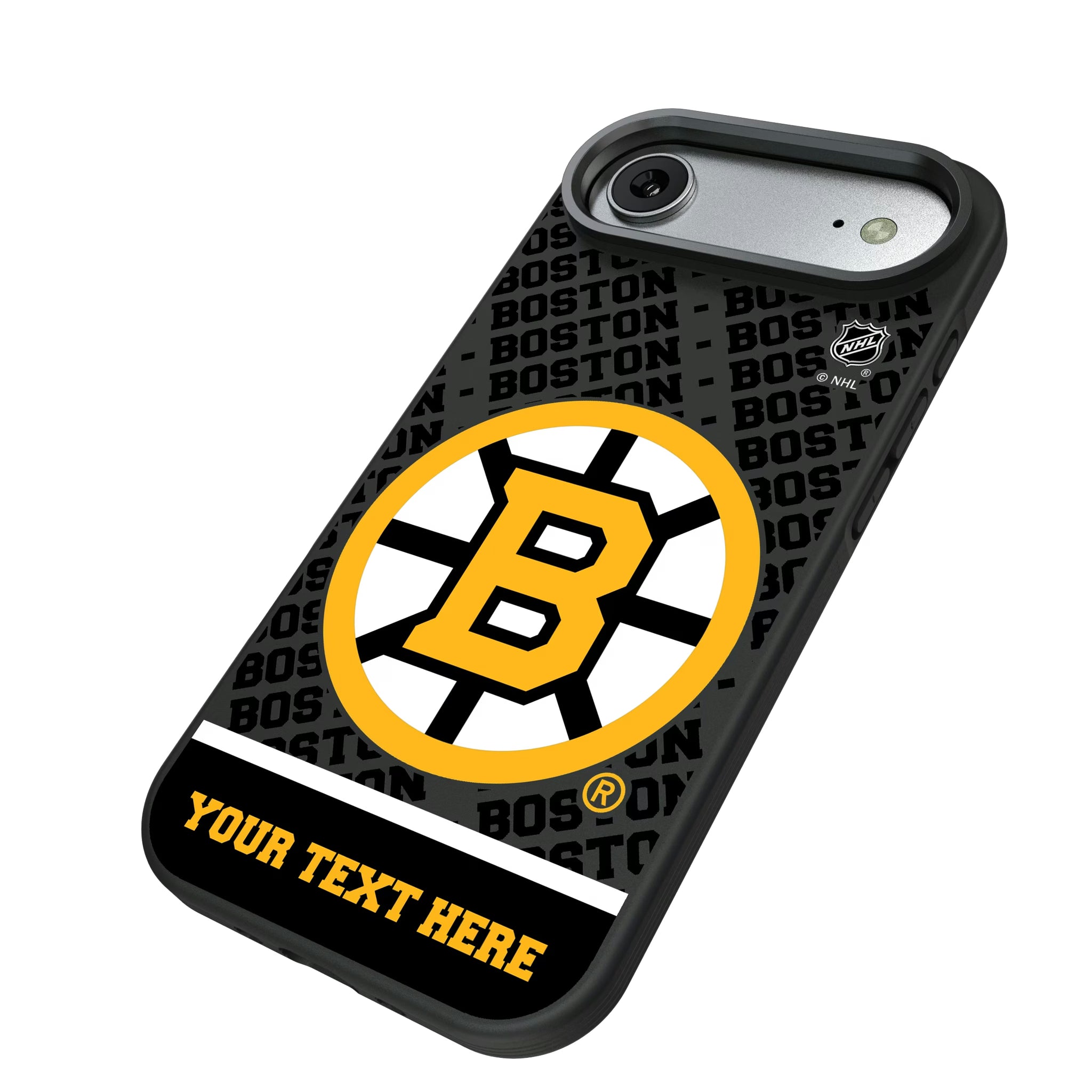 Boston Bruins Personalized EndZone Plus iPhone Bump Phone Case for Apple iPhone - Isometric View#Device_iPhone Air