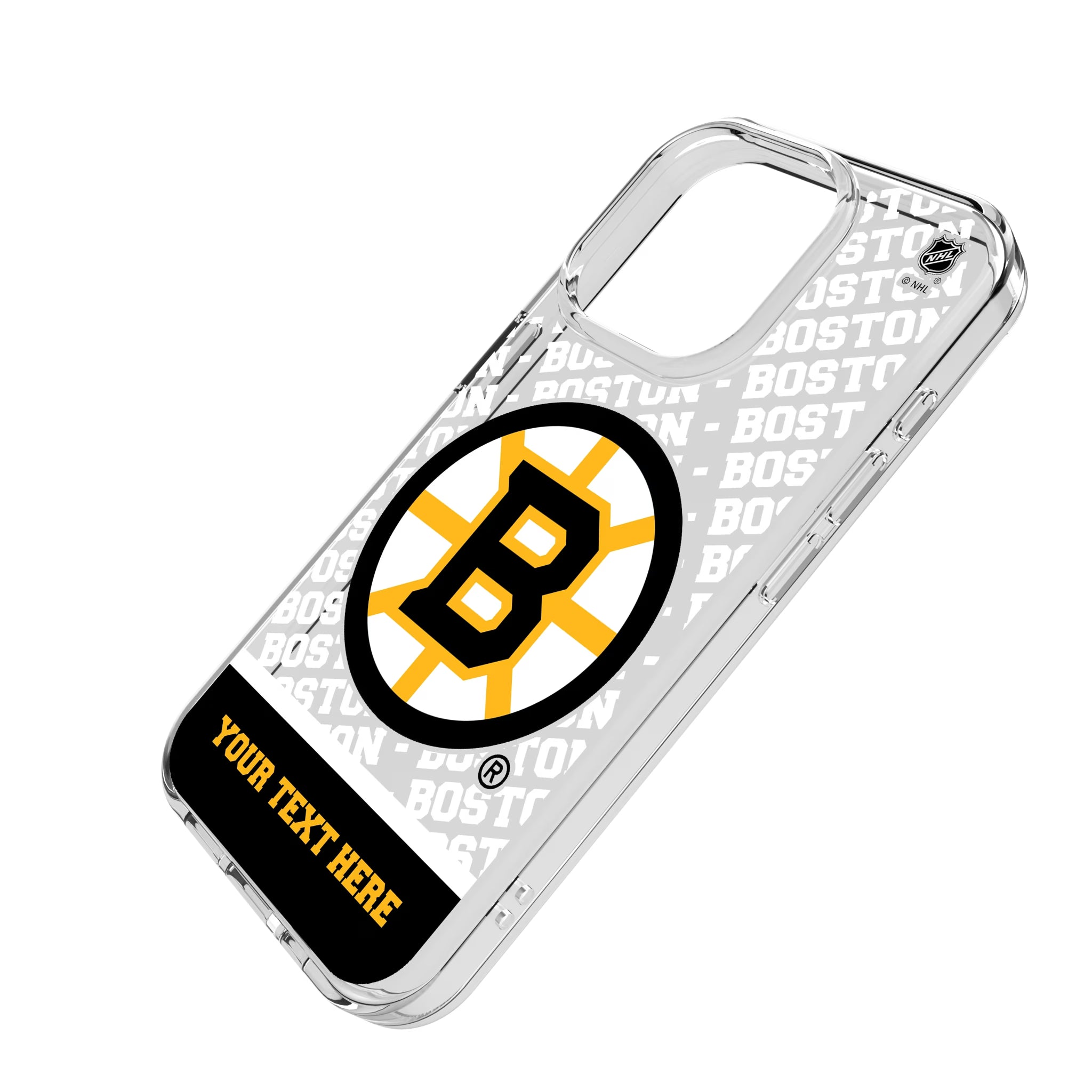 Boston Bruins Personalized EndZone Plus iPhone Clear Phone Case for Apple iPhone - Isometric View