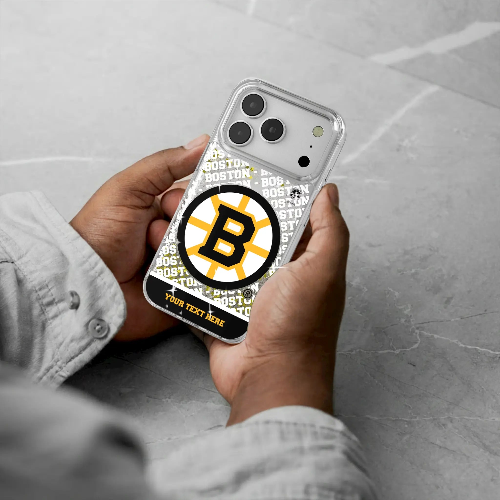 Boston Bruins Personalized EndZone Plus iPhone Glitter Phone Case for Apple iPhone - Lifestyle#Device_iPhone 17 Pro