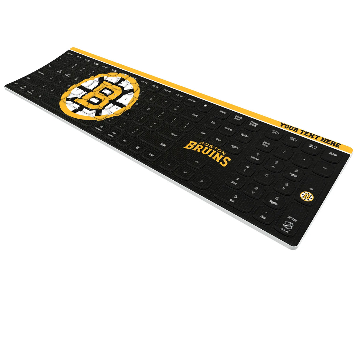 Boston Bruins Personalized Endzone Solid KKB605 Curved Wireless Keyboard - Isometric View