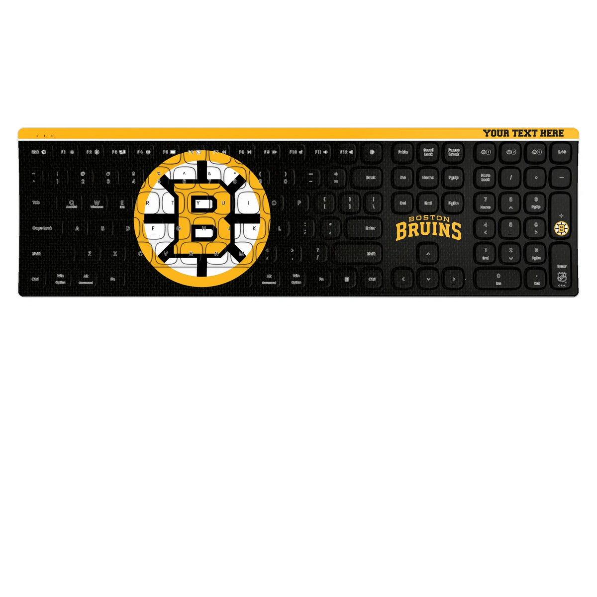Boston Bruins Personalized Endzone Solid KKB605 Curved Wireless Keyboard