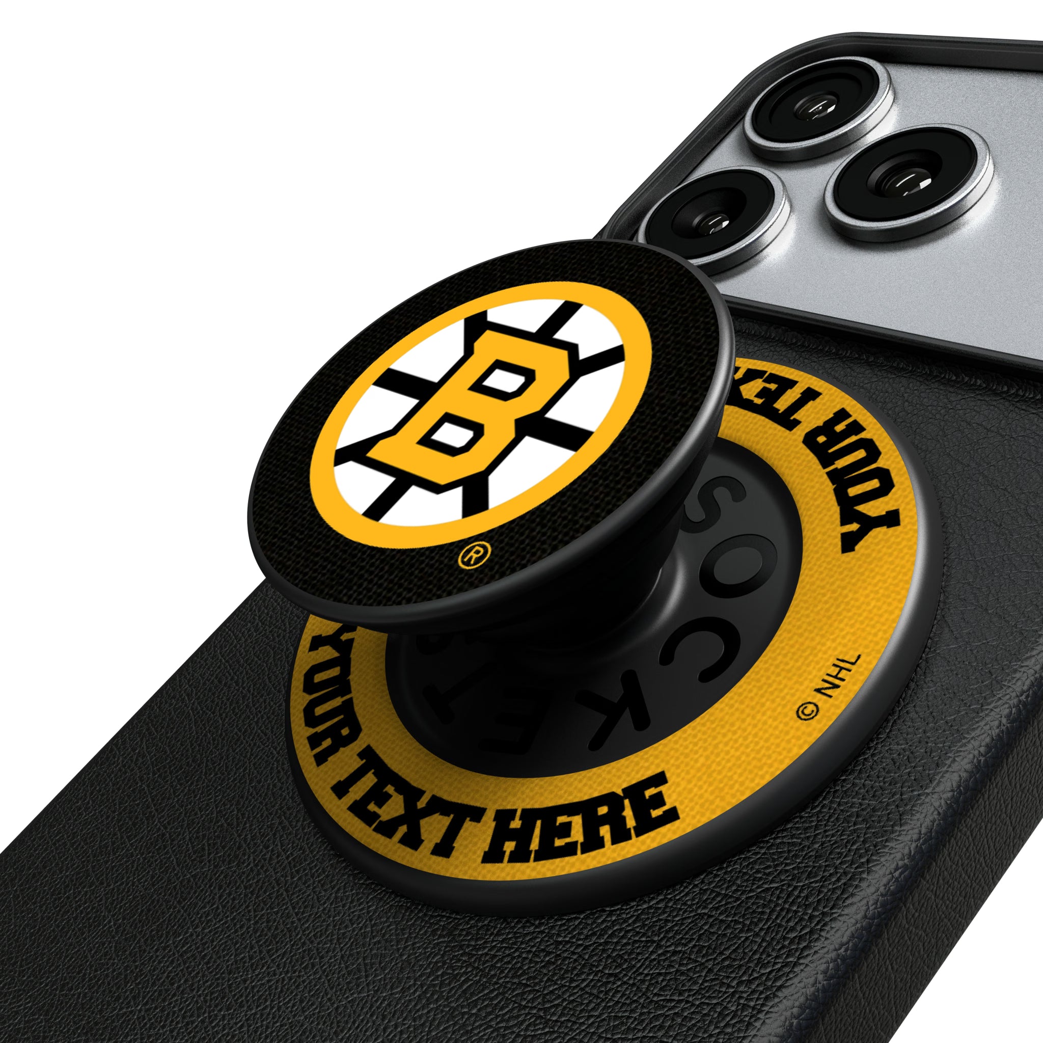Boston Bruins Personalized Endzone Solid Popsockets Round Magnetic