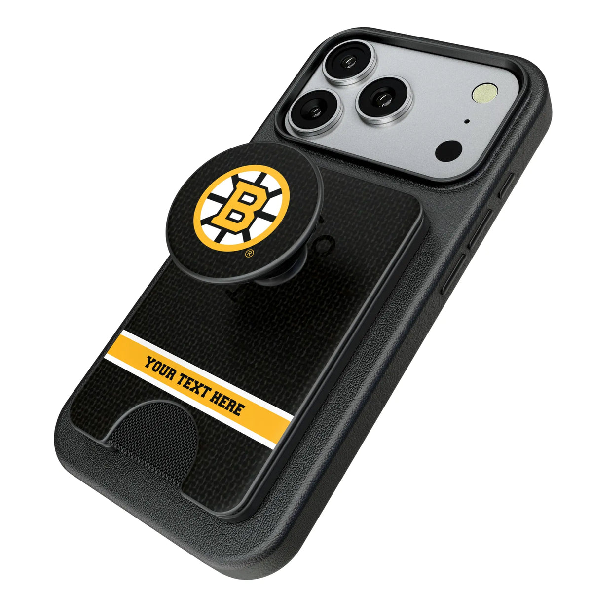 Boston Bruins Personalized Endzone Solid Popsockets Wallet Magnetic - Isometric View
