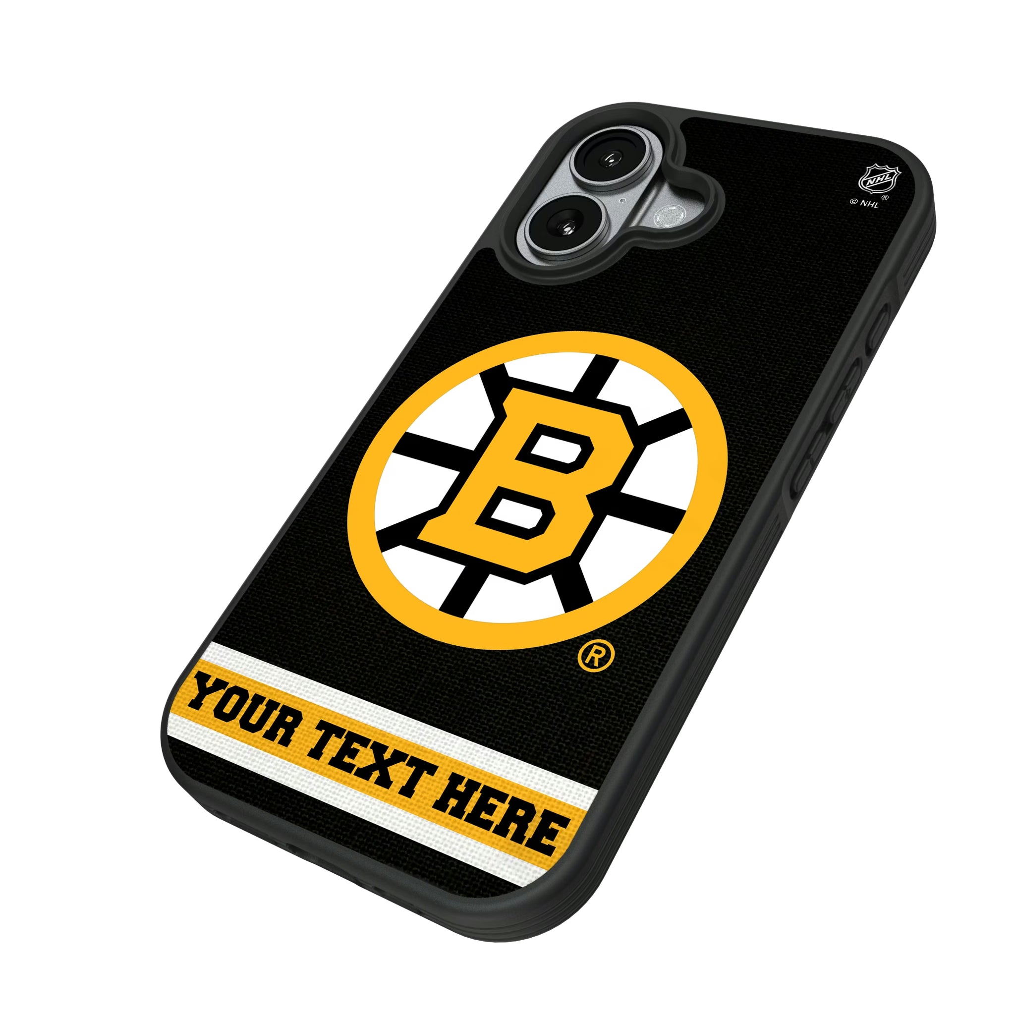 Boston Bruins Personalized Stripe iPhone Bump Phone Case for Apple iPhone - Isometric View#Device_iPhone 17