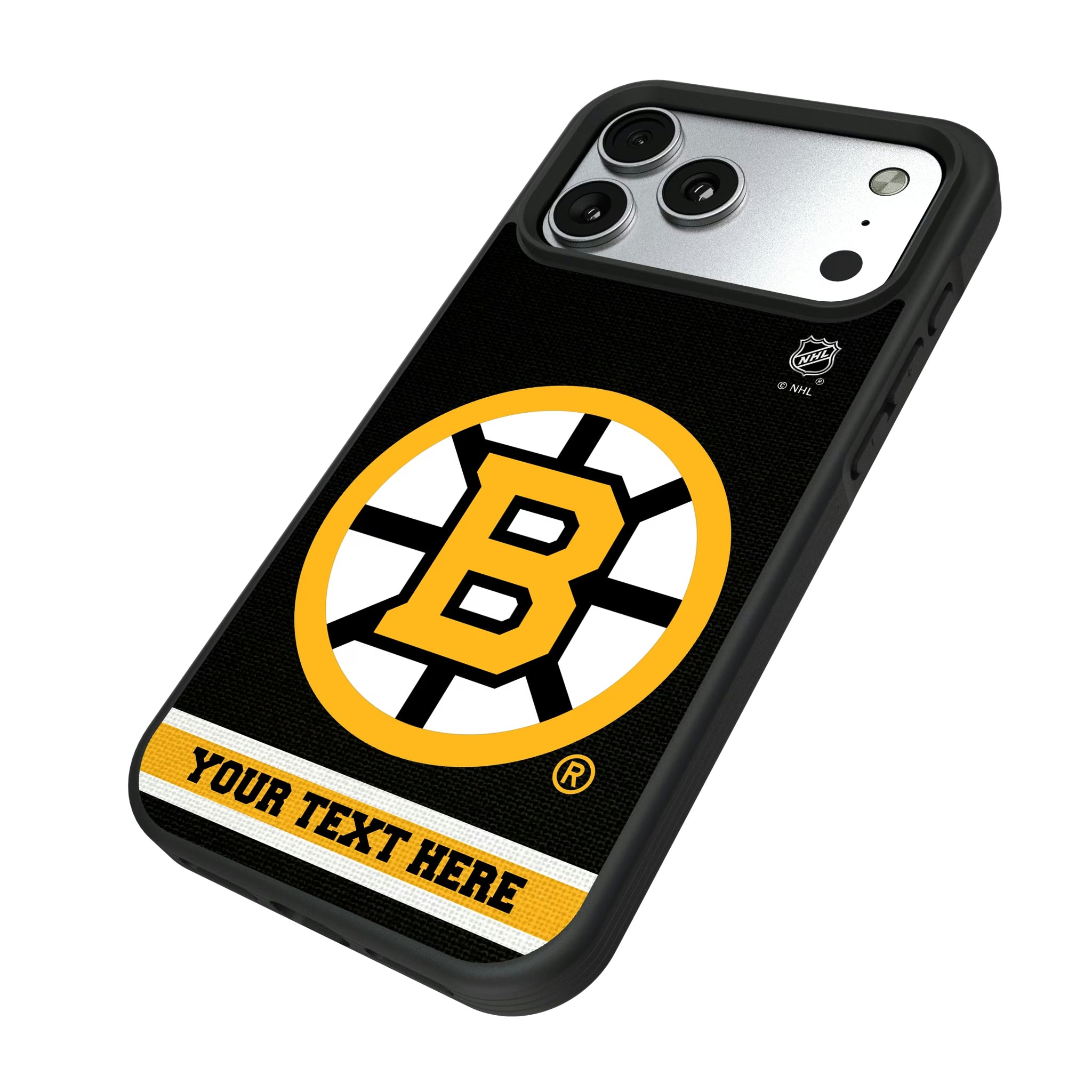 Boston Bruins Personalized Stripe iPhone Bump Phone Case for Apple iPhone - Isometric View#Device_iPhone 17 Pro Max