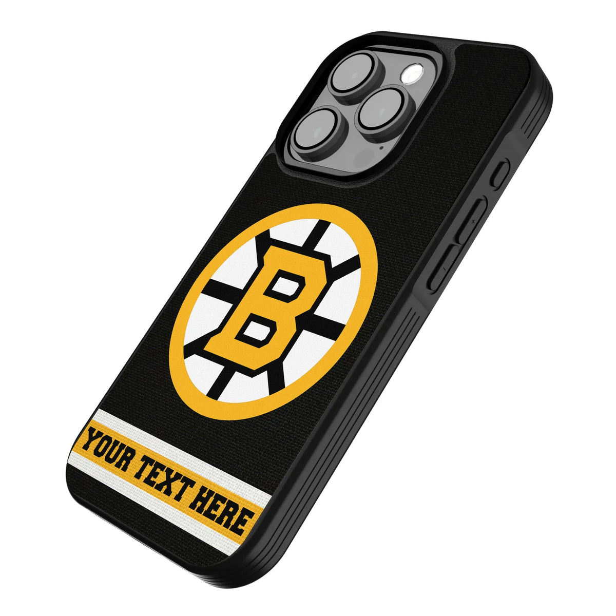 Boston Bruins Personalized Stripe iPhone Bump Phone Case for Apple iPhone - Isometric View#Device_iPhone 15 Pro