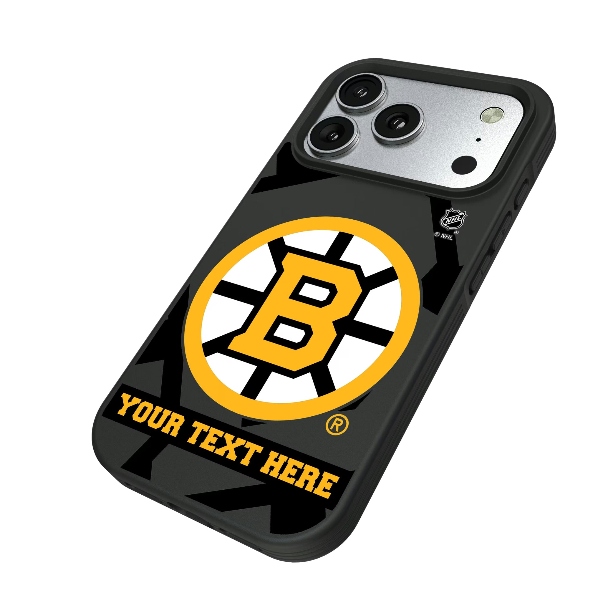 Boston Bruins Personalized Tilt iPhone Bump Phone Case for Apple iPhone - Isometric View#Device_iPhone 17 Pro