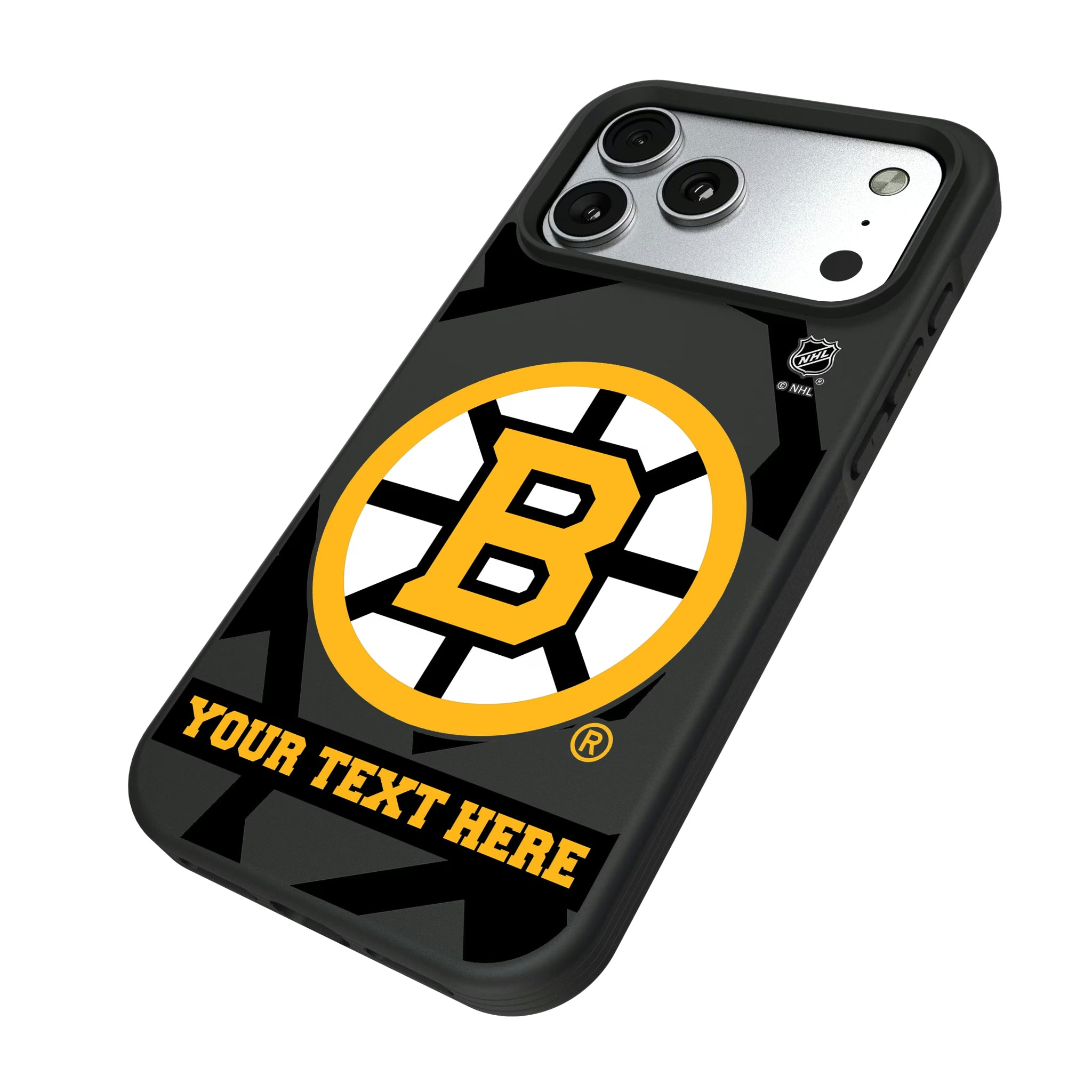 Boston Bruins Personalized Tilt iPhone Bump Phone Case for Apple iPhone - Isometric View#Device_iPhone 17 Pro Max