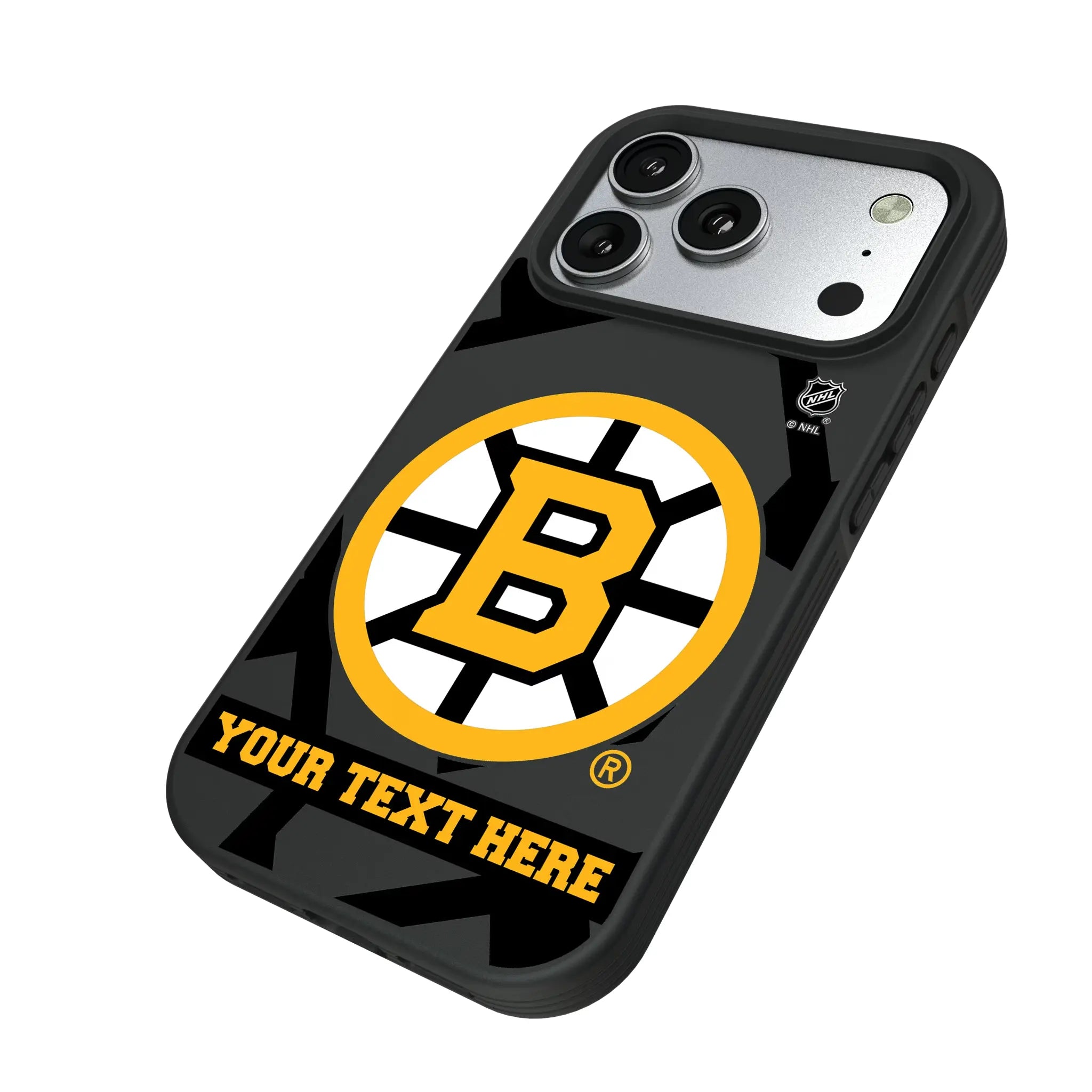 Boston Bruins Personalized Tilt iPhone Bump Phone Case for Apple iPhone - Isometric View#Device_iPhone 17 Pro
