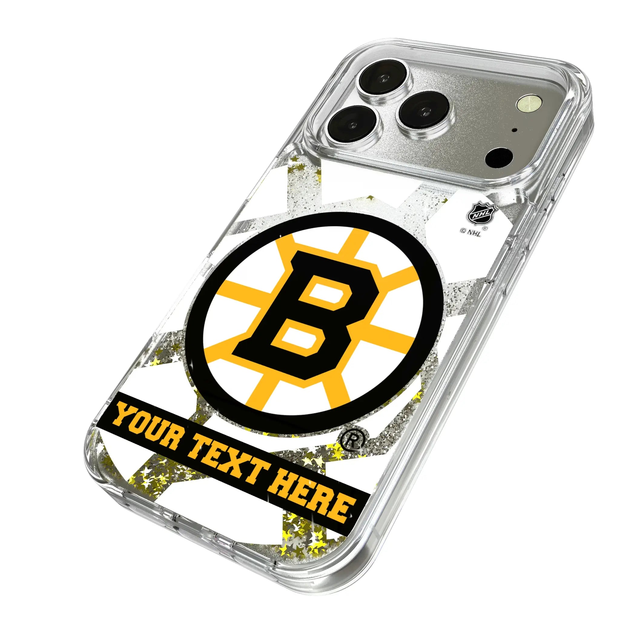 Boston Bruins Personalized Tilt iPhone Glitter Phone Case for Apple iPhone - Isometric View