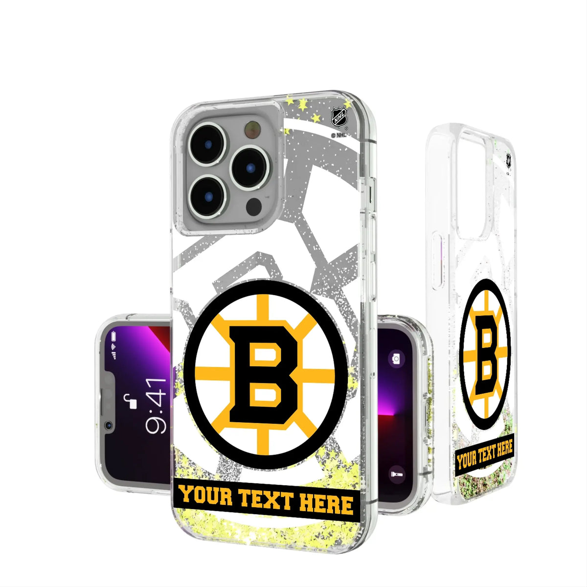 Boston Bruins Personalized Tilt iPhone Glitter Phone Case for Apple iPhone#Device_iPhone 13 Pro