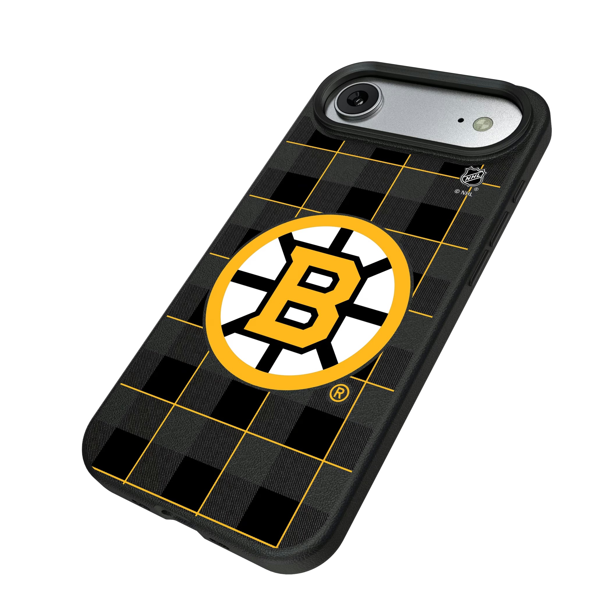 Boston Bruins Plaid iPhone MagSafe Compatible Phone Case for Apple iPhone - Isometric View#Device_iPhone Air