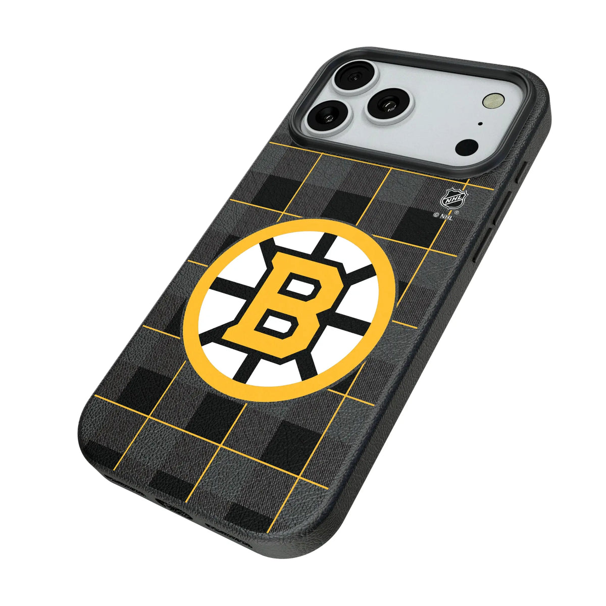 Boston Bruins Plaid iPhone MagSafe Compatible Phone Case for Apple iPhone - Isometric View#Device_iPhone 18 Pro Max