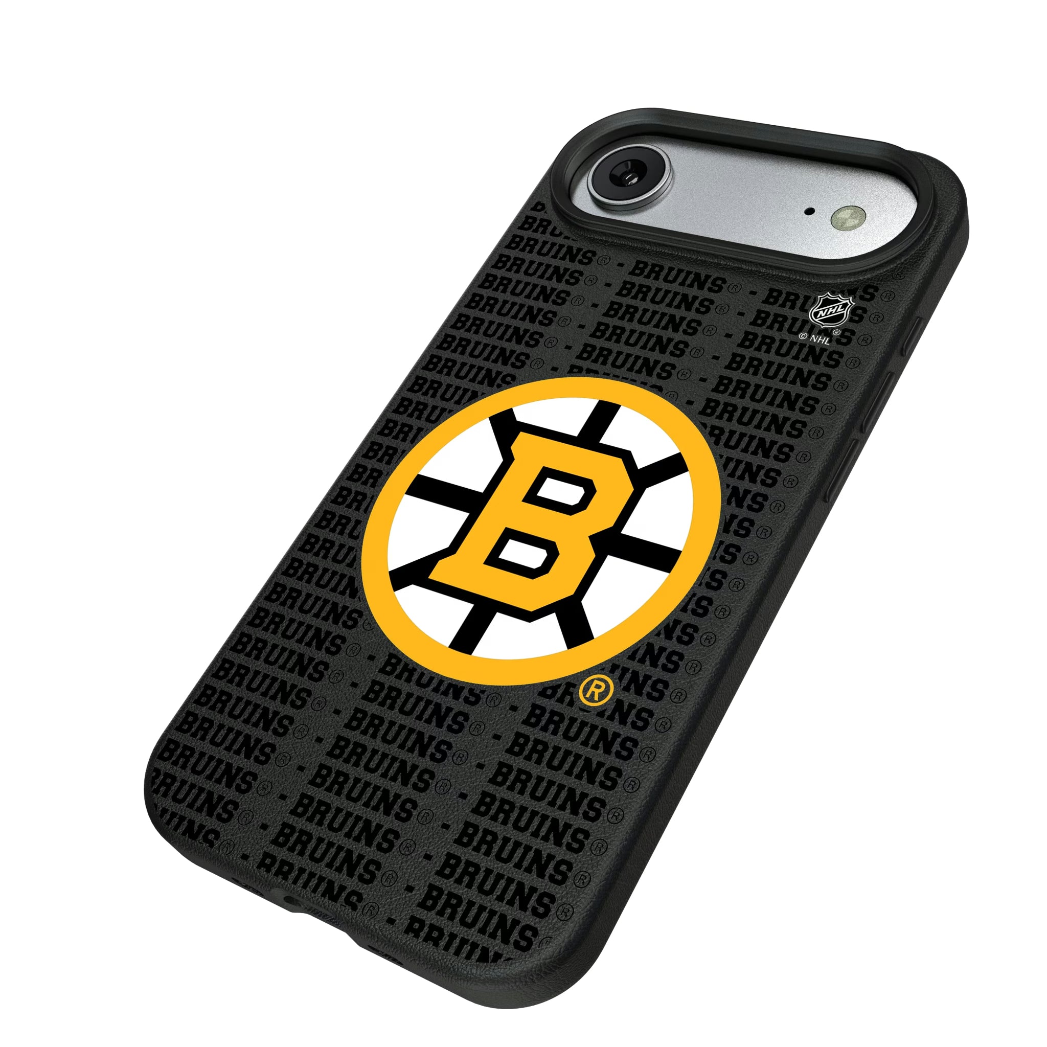 Boston Bruins Text Backdrop iPhone MagSafe Compatible Phone Case for Apple iPhone - Isometric View#Device_iPhone Air