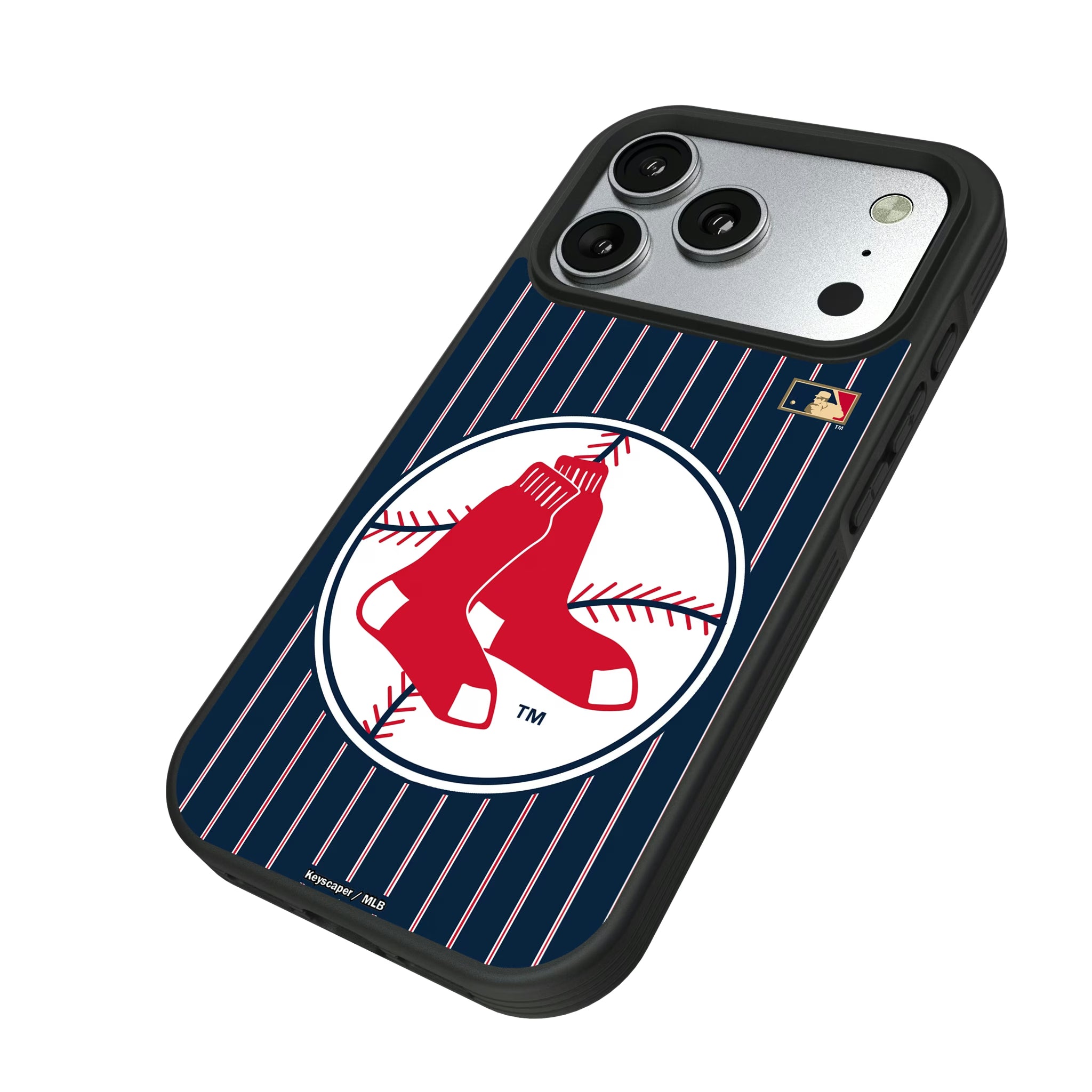 Boston Red Sox 1970-1975 - Cooperstown Collection Pinstripe iPhone Bump Phone Case for Apple iPhone - Isometric View#Device_iPhone 17 Pro
