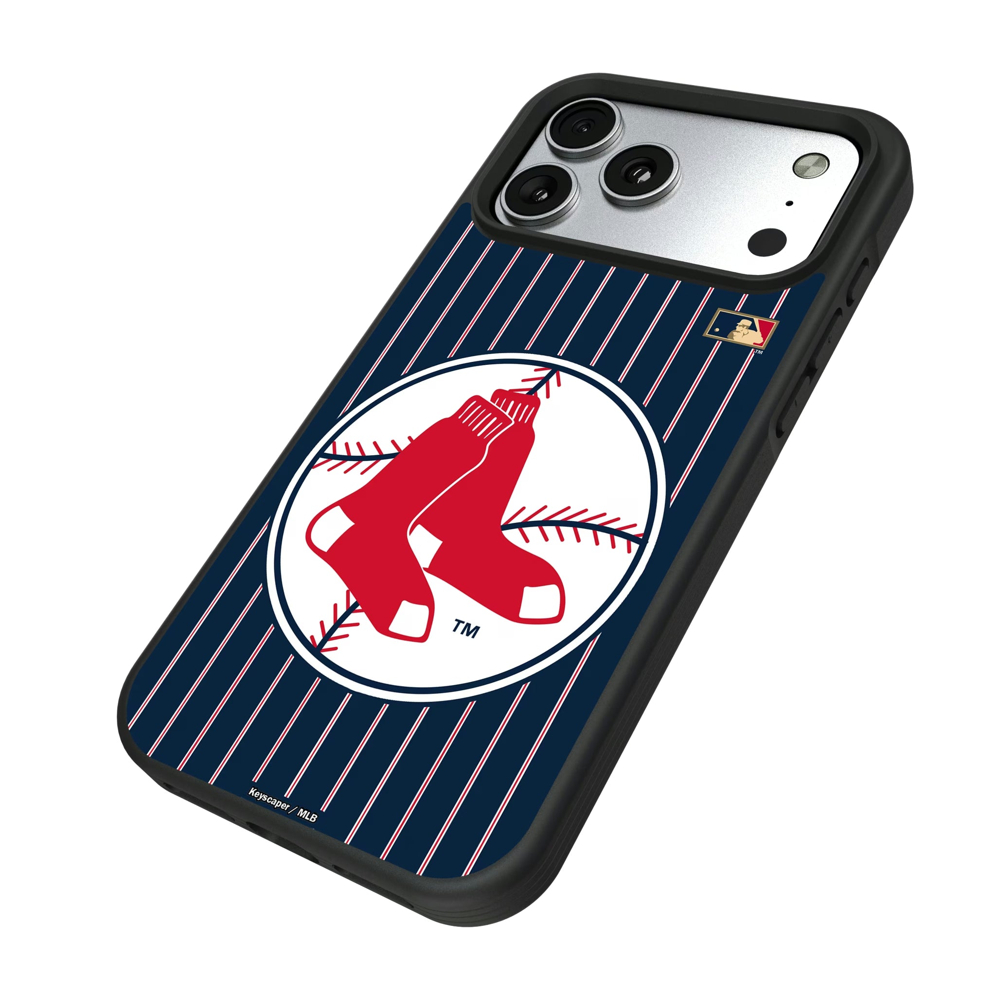Boston Red Sox 1970-1975 - Cooperstown Collection Pinstripe iPhone Bump Phone Case for Apple iPhone - Isometric View#Device_iPhone 17 Pro Max
