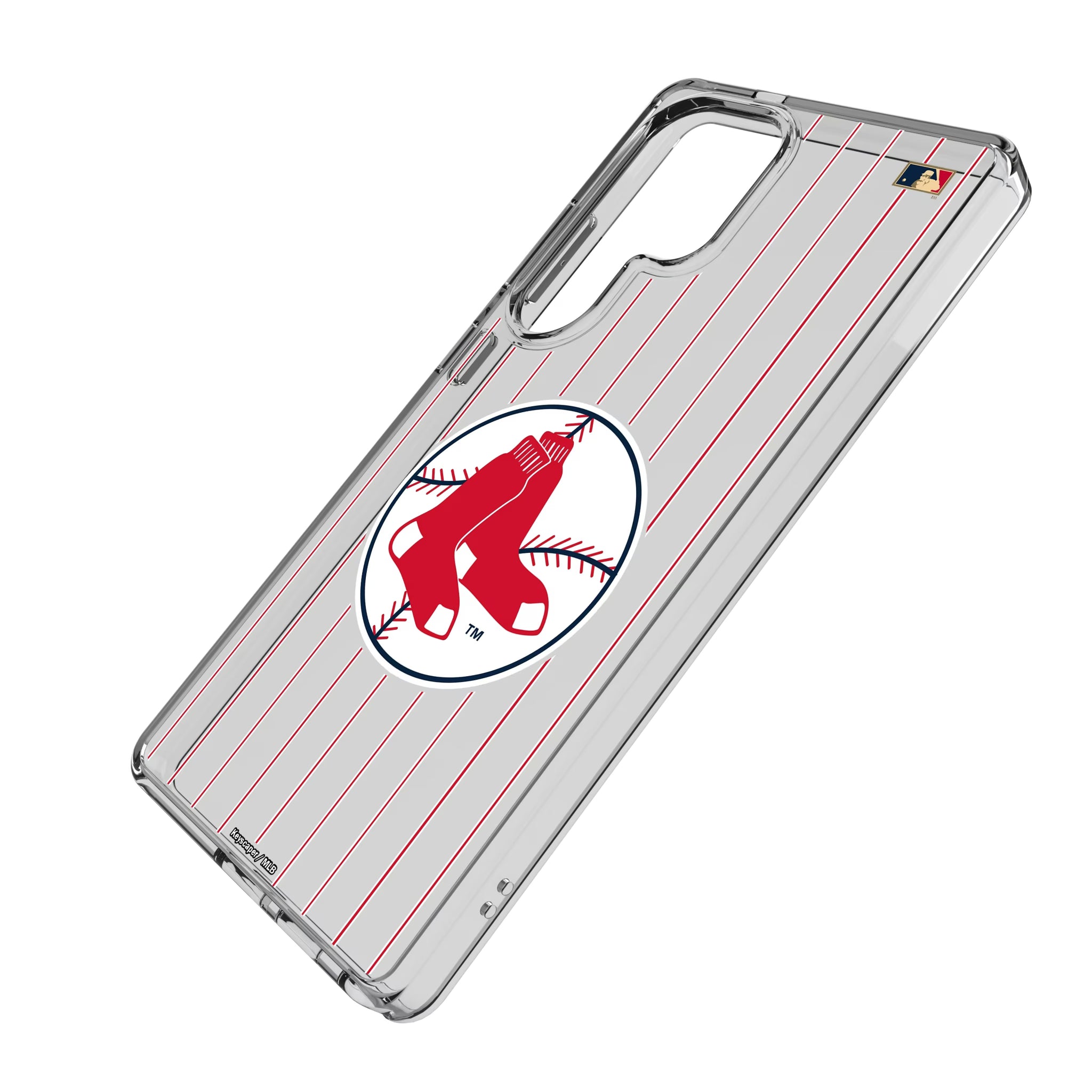 Boston Red Sox 1970-1975 - Cooperstown Collection Pinstripe Galaxy Clear Phone Case for Samsung Galaxy - Isometric View