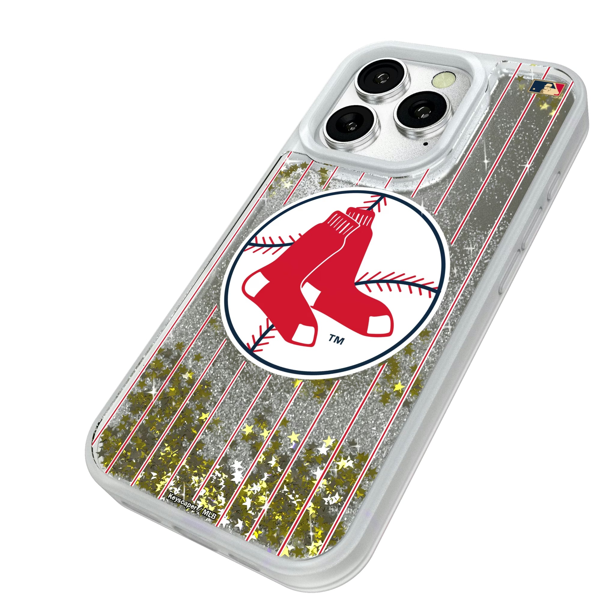 Boston Red Sox 1970-1975 - Cooperstown Collection Pinstripe iPhone Glitter Phone Case for Apple iPhone - Isometric View#Device_iPhone 16 Pro
