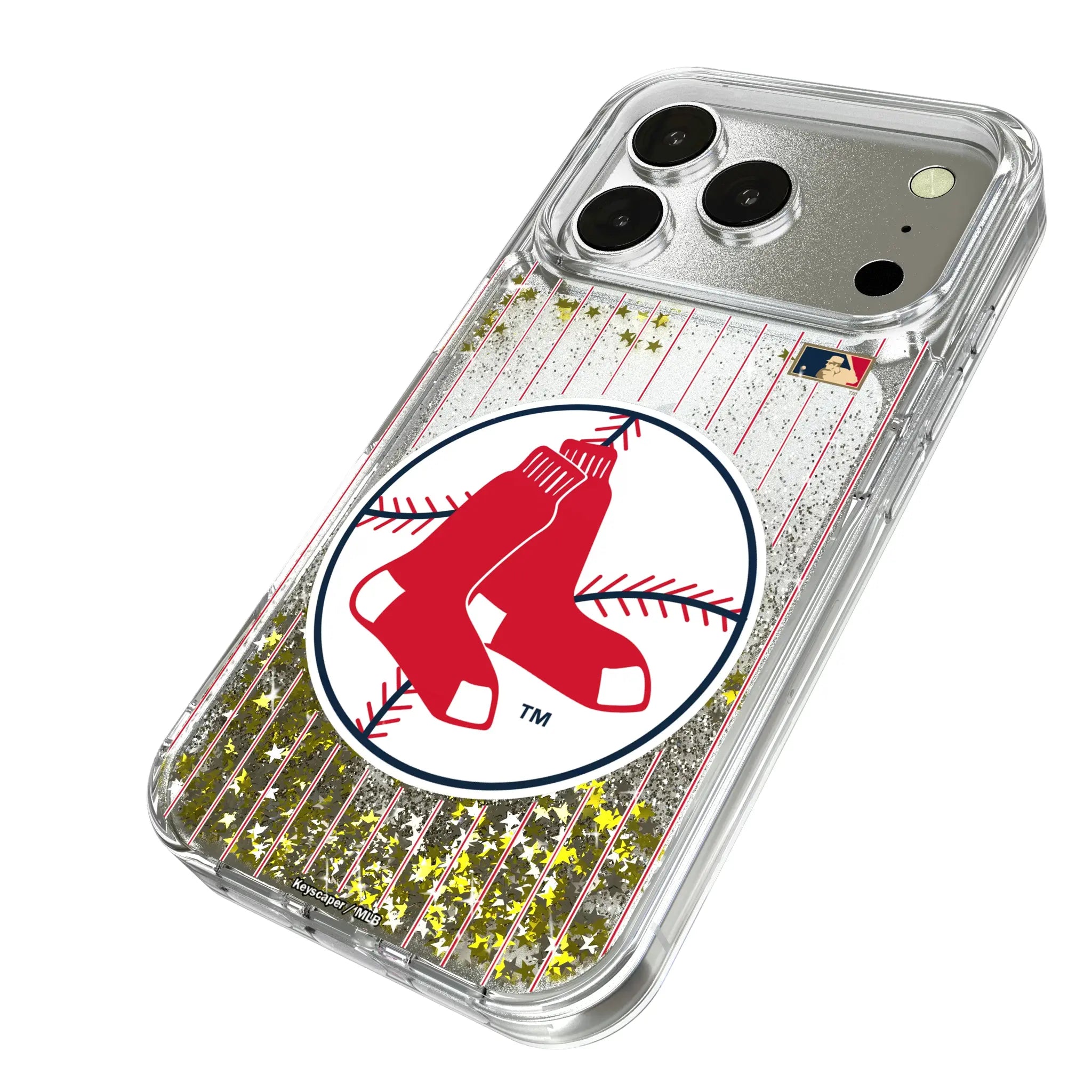 Boston Red Sox 1970-1975 - Cooperstown Collection Pinstripe iPhone Glitter Phone Case for Apple iPhone - Isometric View