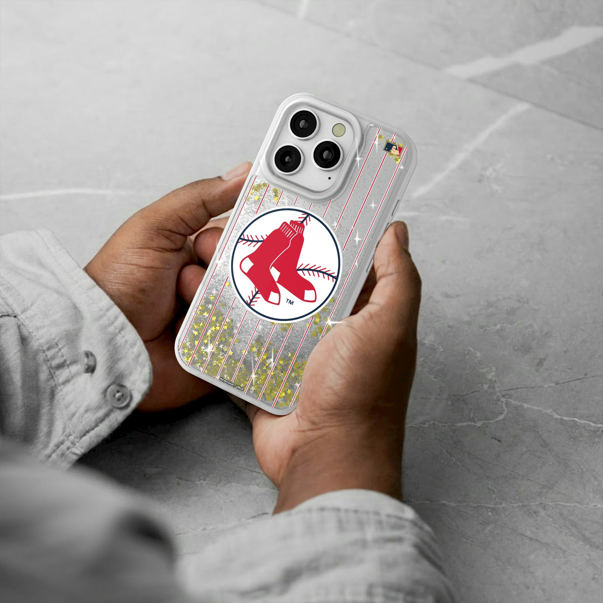 Boston Red Sox 1970-1975 - Cooperstown Collection Pinstripe iPhone Glitter Phone Case for Apple iPhone - Lifestyle#Device_iPhone 16 Pro