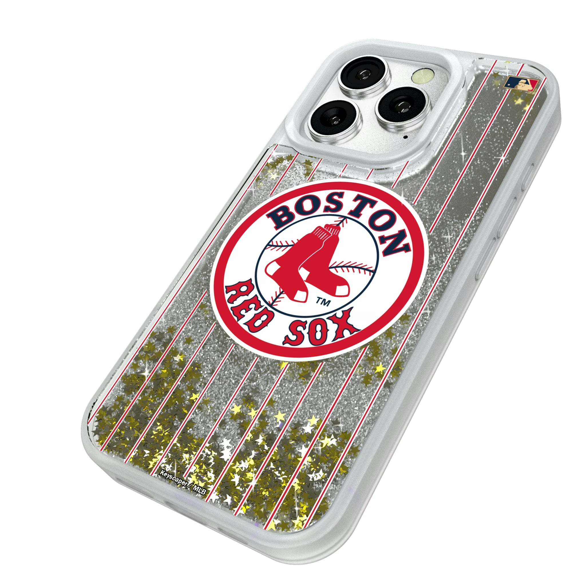 Boston Red Sox 1976-2008 - Cooperstown Collection Pinstripe iPhone Glitter Phone Case for Apple iPhone - Isometric View#Device_iPhone 16 Pro
