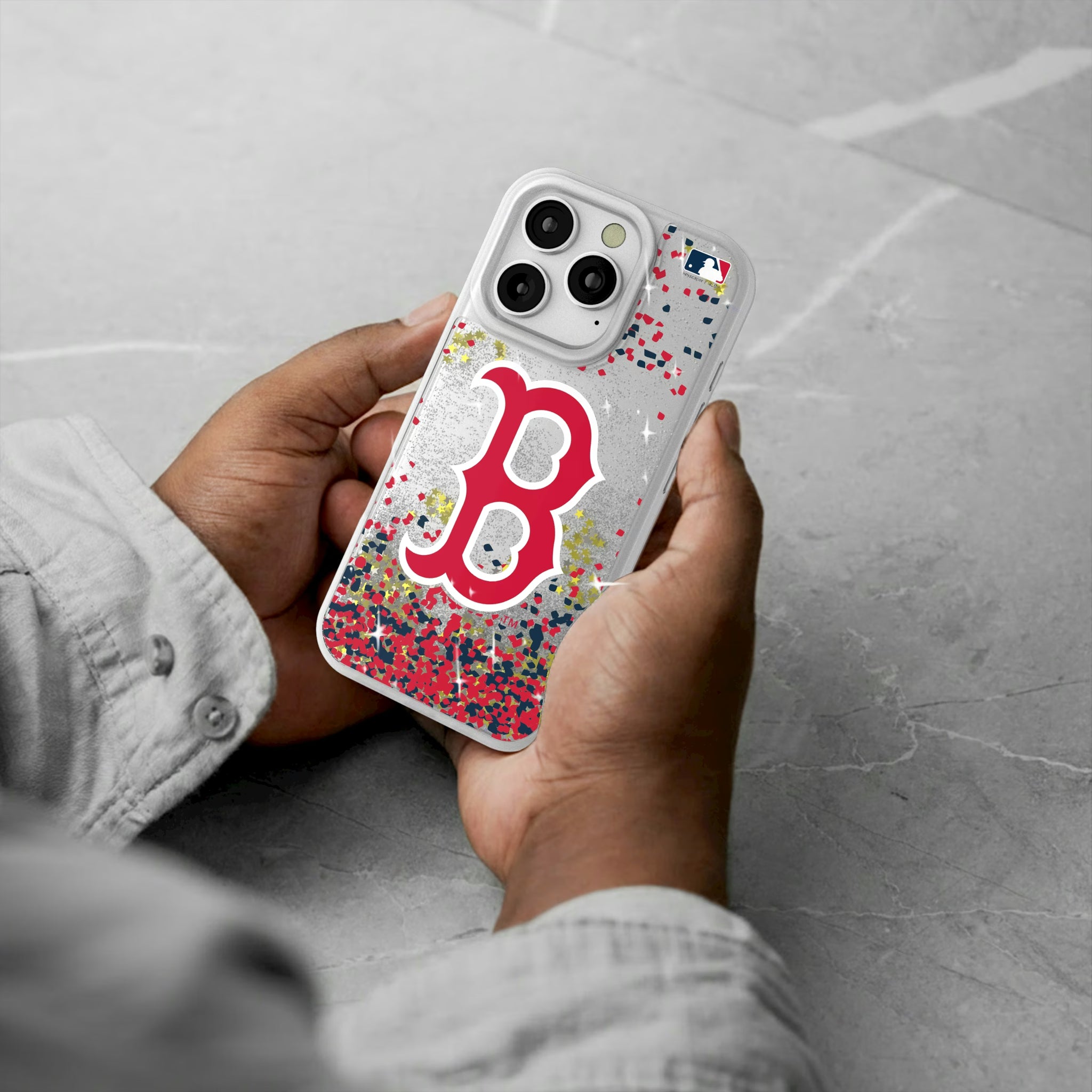 Boston Red Sox Confetti iPhone Glitter Phone Case for Apple iPhone - Lifestyle#Device_iPhone 16 Pro
