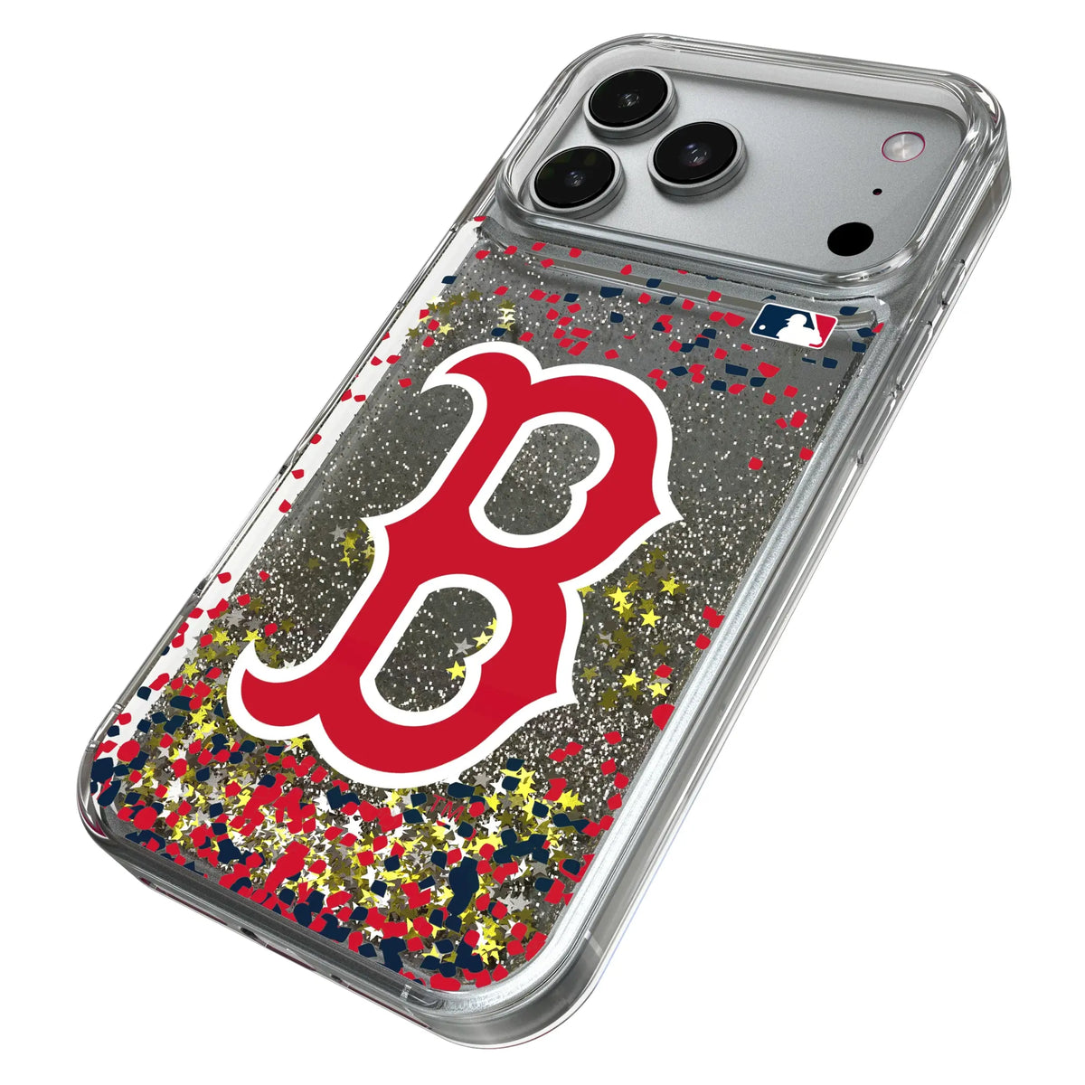 Boston Red Sox Confetti iPhone Glitter Phone Case for Apple iPhone - Isometric View#Device_iPhone 17 Pro Max