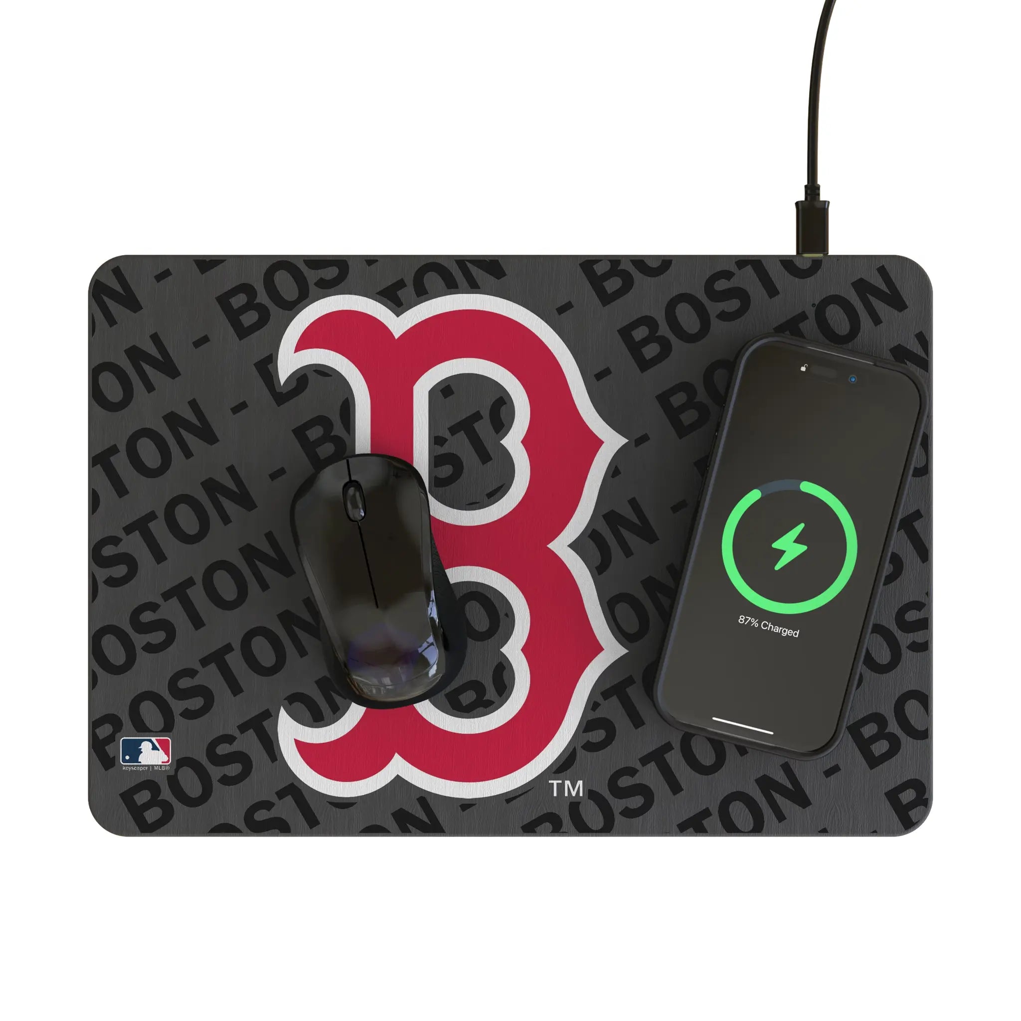 Boston Red Sox Monocolor Tilt 15-Watt Wireless Charger and Mouse Pad - Lifestyle