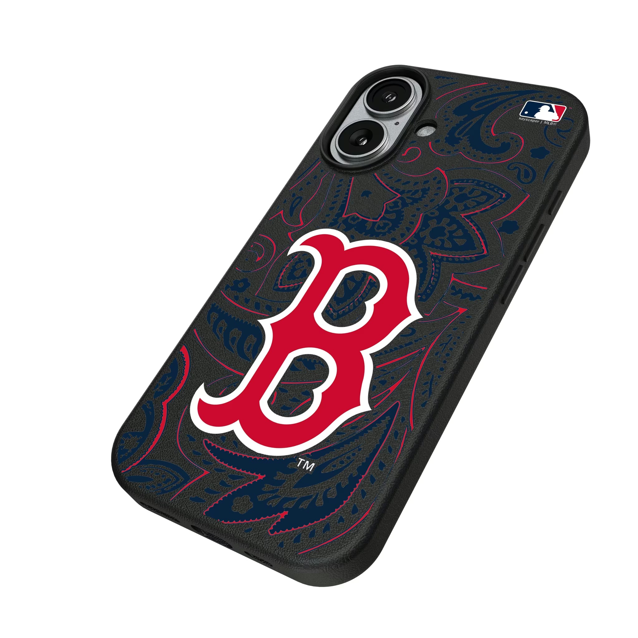 Boston Red Sox Paisley iPhone MagSafe Compatible Phone Case for Apple iPhone - Isometric View#Device_iPhone 17